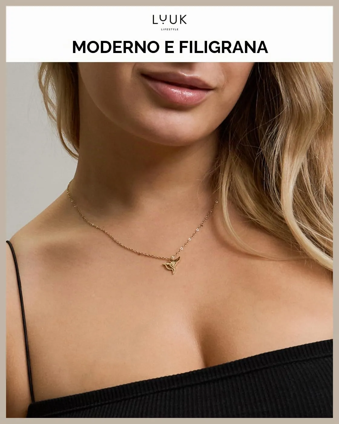 LUUK LIFESTYLE Collana Acciaio Inox con Ciondolo Colibrì, Oro, 50cm - immagine 3