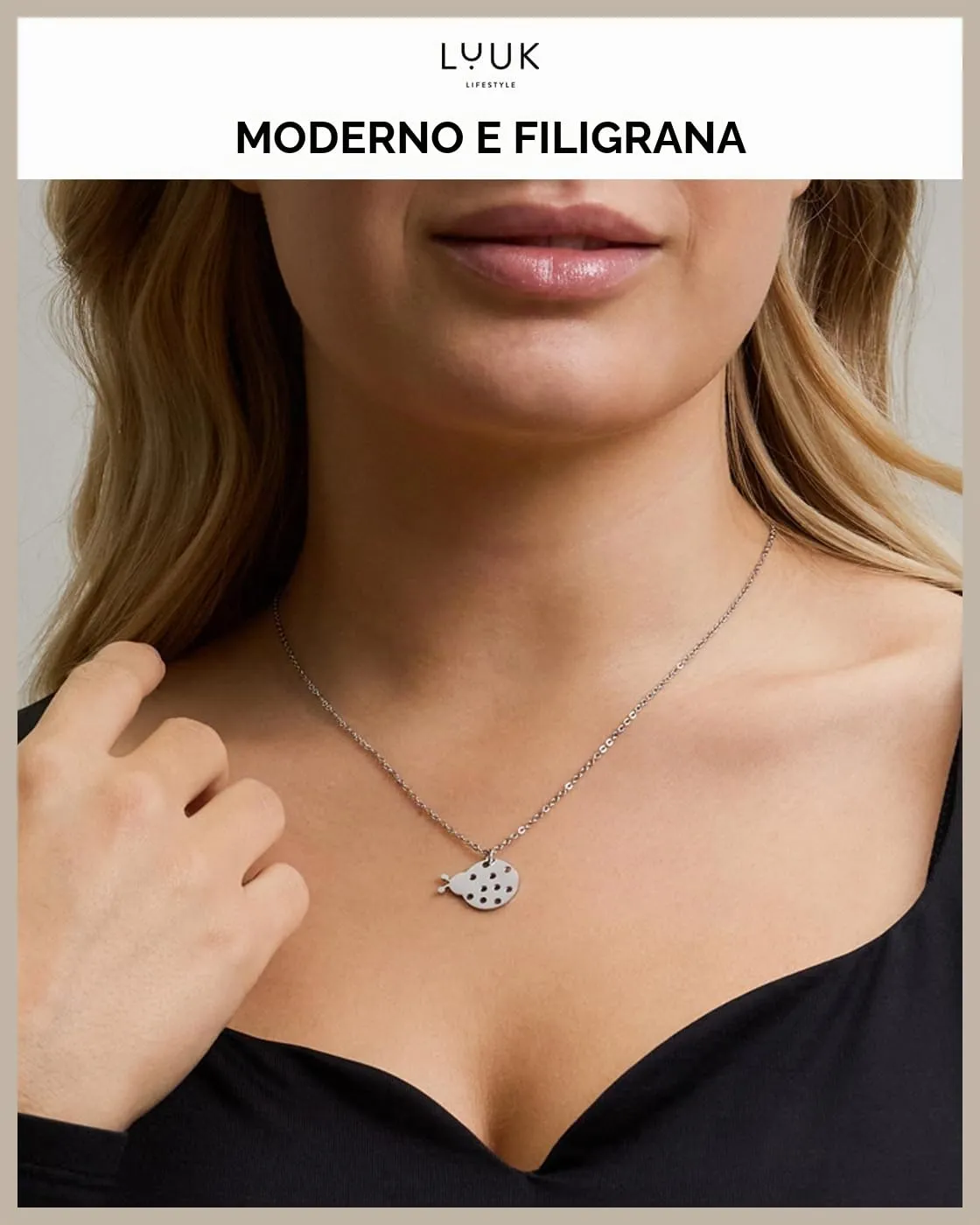 LUUK LIFESTYLE Collana Acciaio Inox con Ciondolo Coccinella, Argento, 50cm - immagine 3
