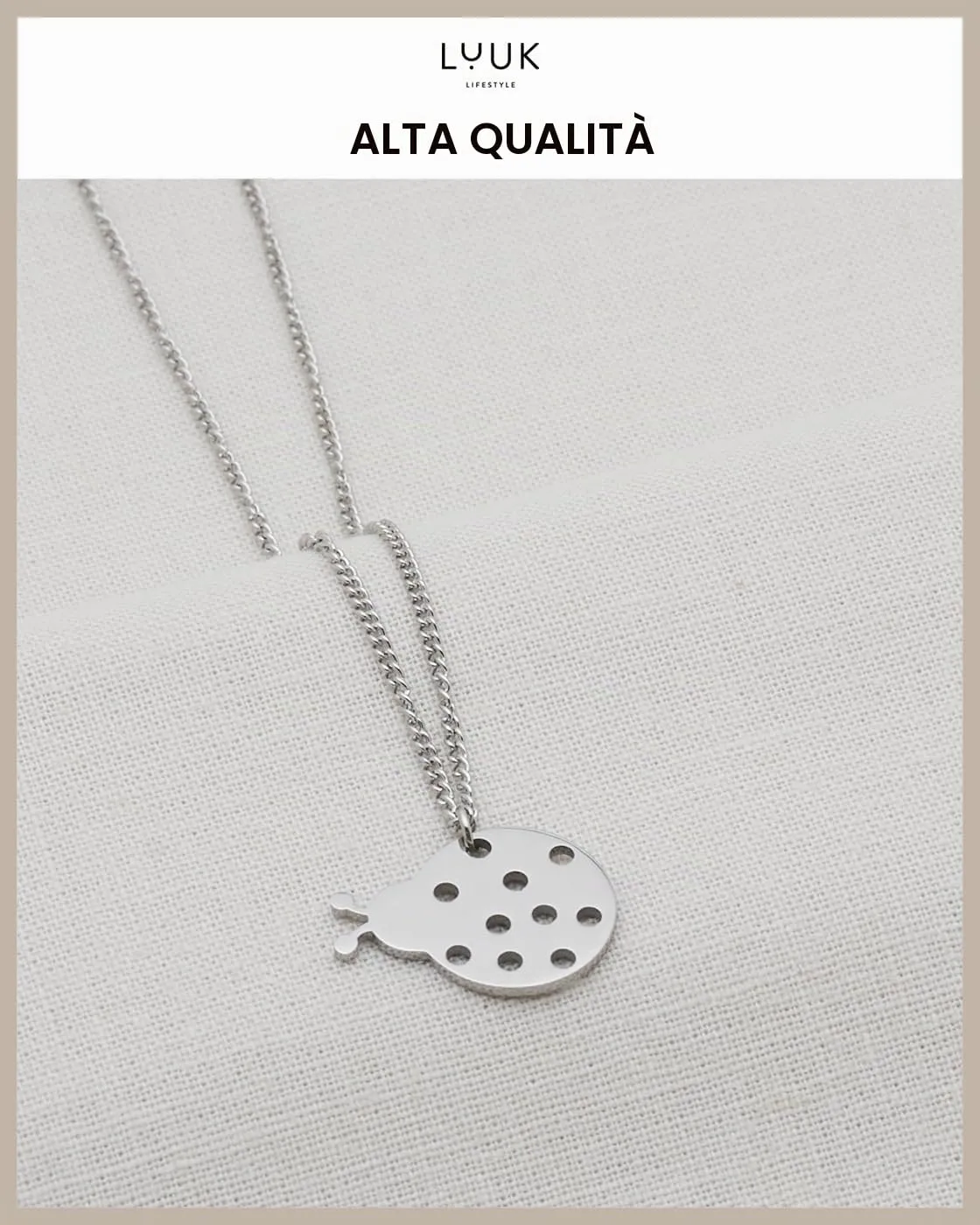 LUUK LIFESTYLE Collana Acciaio Inox con Ciondolo Coccinella, Argento, 50cm - immagine 4