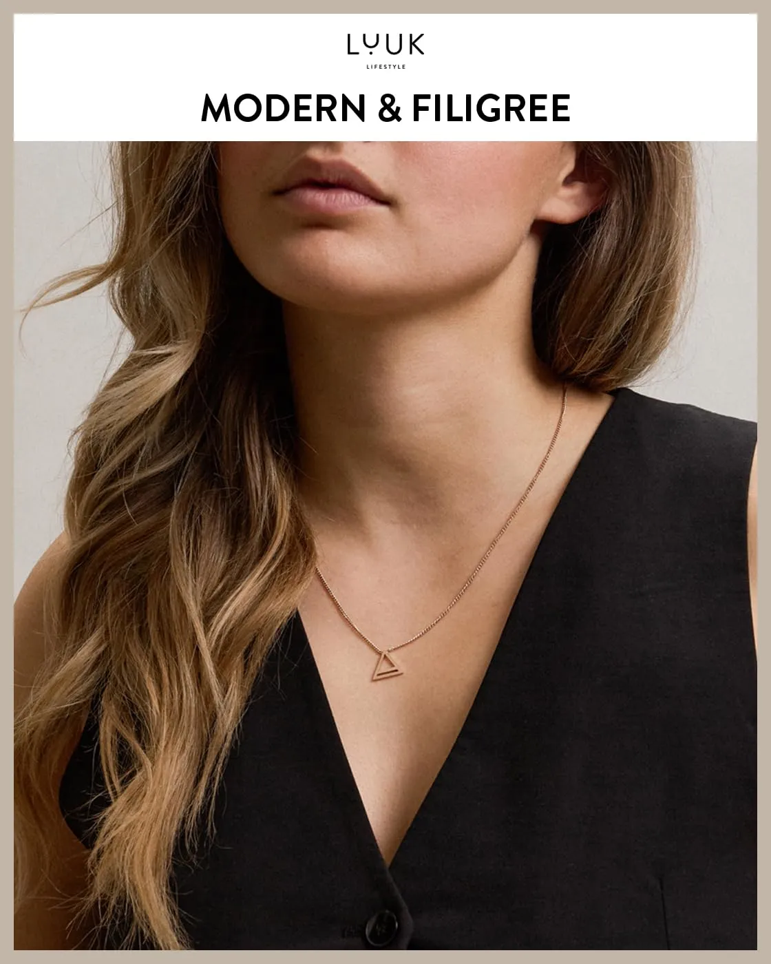 LUUK LIFESTYLE Collana con Ciondolo Triangolo, Oro Rosa, 50cm - immagine 3