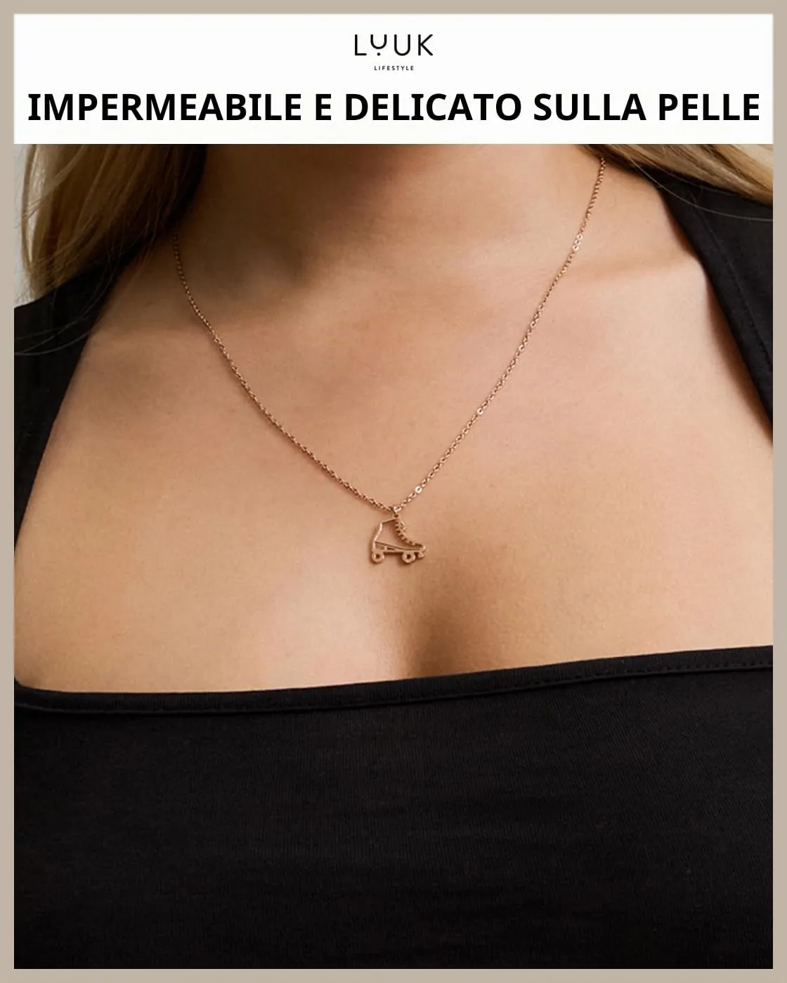 LUUK LIFESTYLE Collana con Ciondolo Pattino a Rotelle, Oro Rosa, 50cm - immagine 2