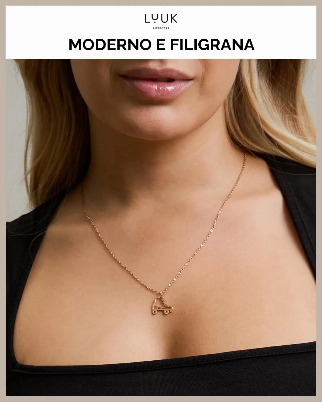 LUUK LIFESTYLE Collana con Ciondolo Pattino a Rotelle, Oro Rosa, 50cm - immagine 3