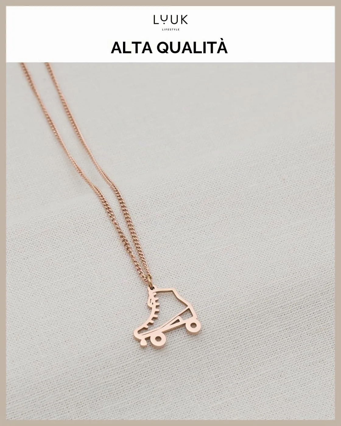 LUUK LIFESTYLE Collana con Ciondolo Pattino a Rotelle, Oro Rosa, 50cm - immagine 4