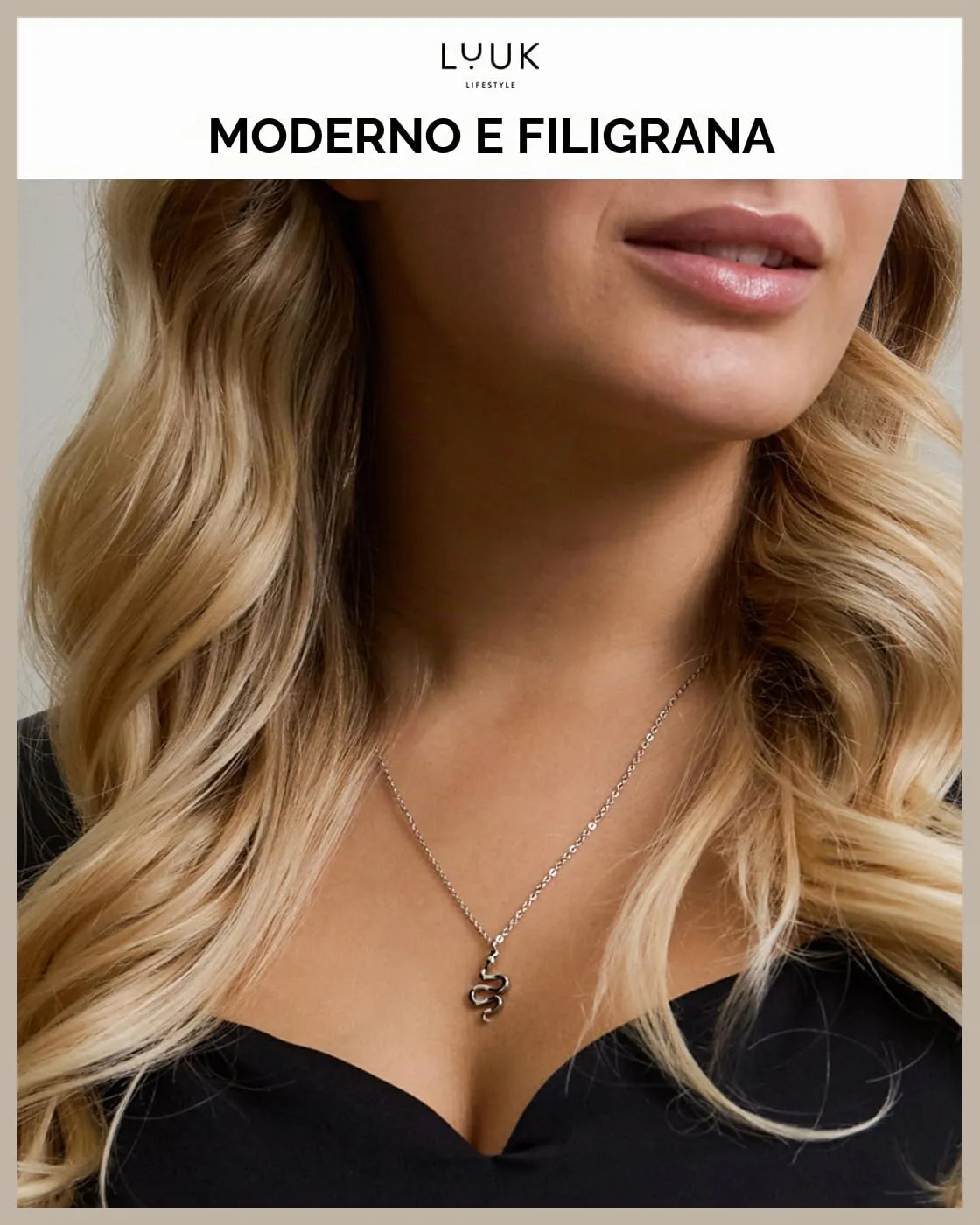 LUUK LIFESTYLE Collana Acciaio Inox con Ciondolo Serpente, Argento, 50cm - immagine 3