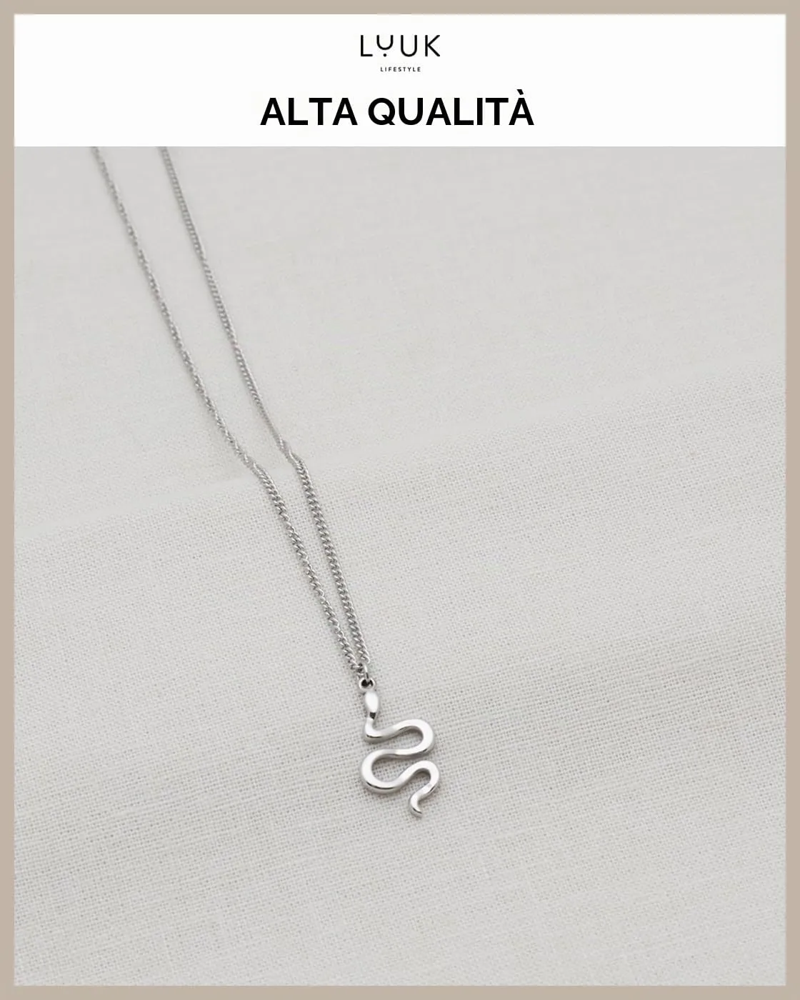 LUUK LIFESTYLE Collana Acciaio Inox con Ciondolo Serpente, Argento, 50cm - immagine 4