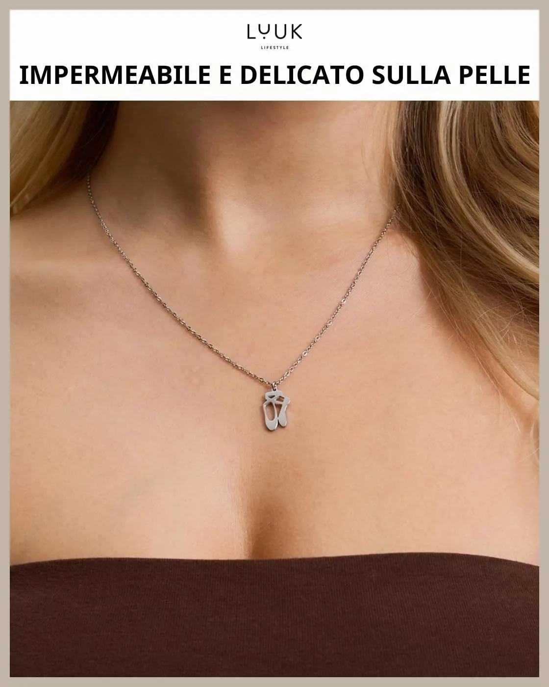 LUUK LIFESTYLE Collana con Ciondolo Scarpe da Balletto, Argento, 50cm - immagine 2