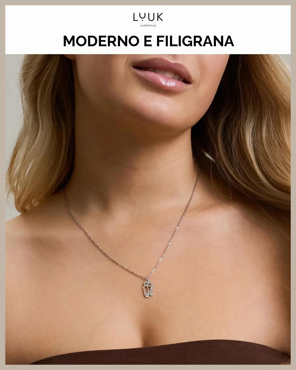 LUUK LIFESTYLE Collana con Ciondolo Scarpe da Balletto, Argento, 50cm - immagine 3