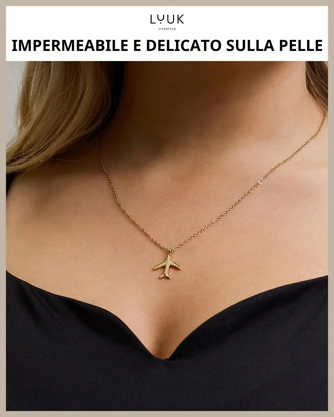 LUUK LIFESTYLE Collana con Ciondolo Aereo, Oro, 50cm - immagine 2