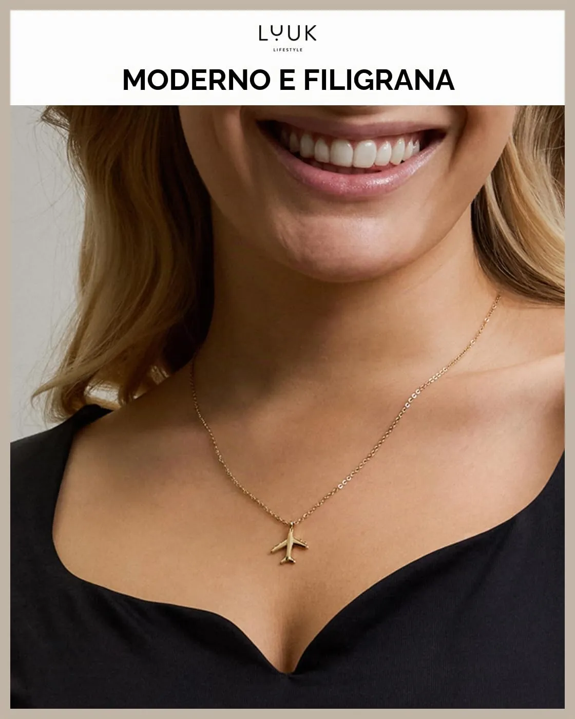 LUUK LIFESTYLE Collana con Ciondolo Aereo, Oro, 50cm - immagine 3