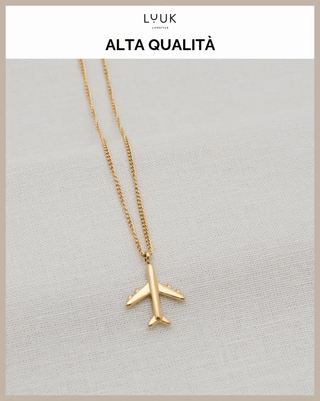LUUK LIFESTYLE Collana con Ciondolo Aereo, Oro, 50cm - immagine 4