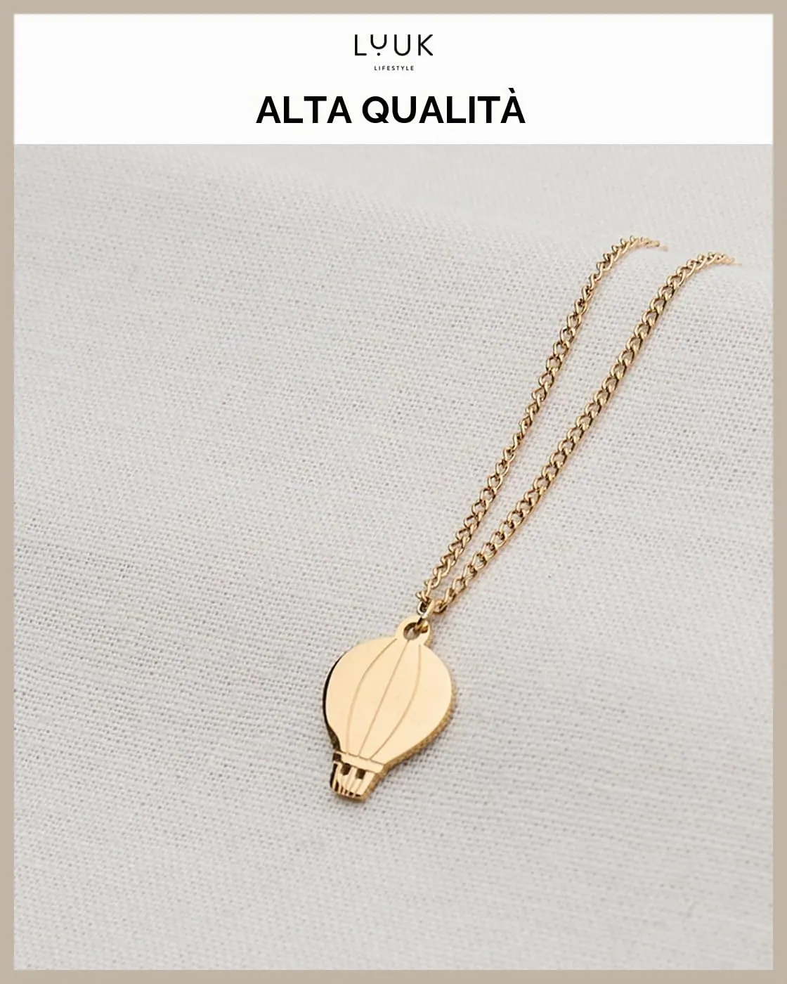 LUUK LIFESTYLE Collana con Ciondolo Mongolfiera, Oro, 50cm - immagine 4