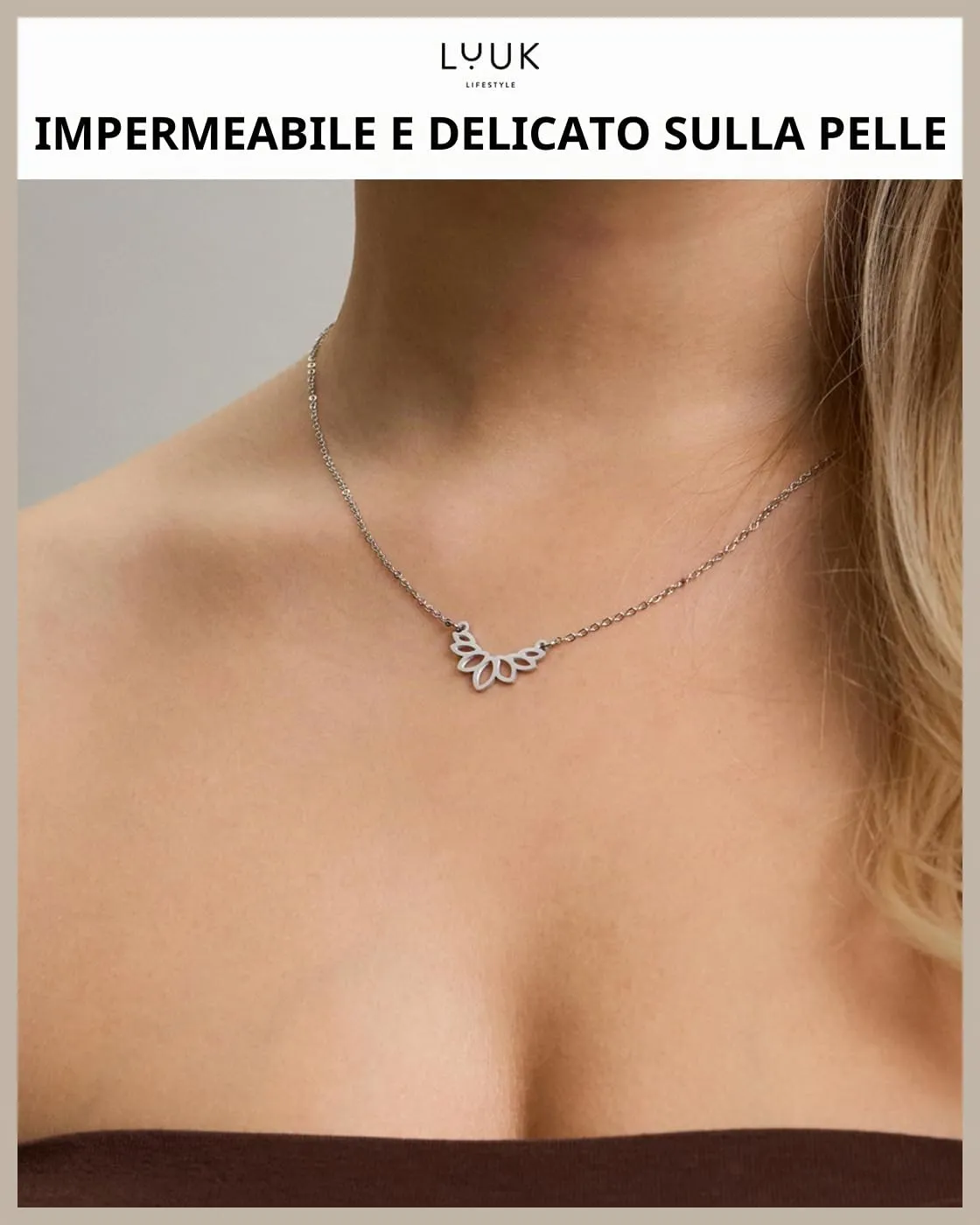 LUUK LIFESTYLE Collana con Ciondolo Fiore di Loto, Argento, 50cm - immagine 2