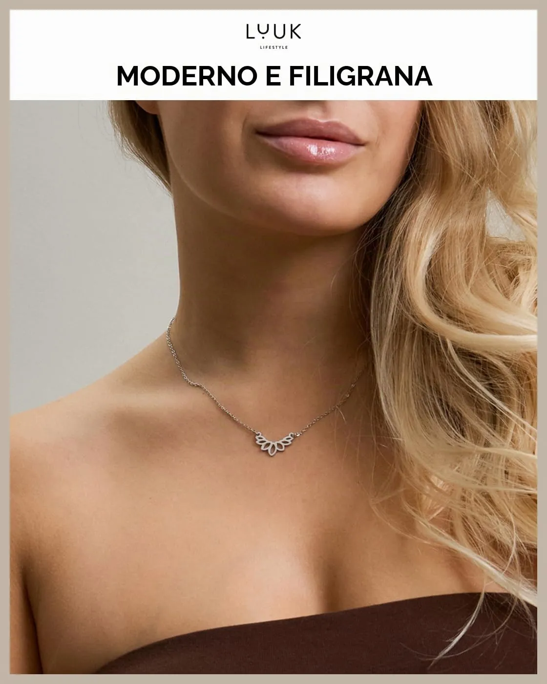 LUUK LIFESTYLE Collana con Ciondolo Fiore di Loto, Argento, 50cm - immagine 3