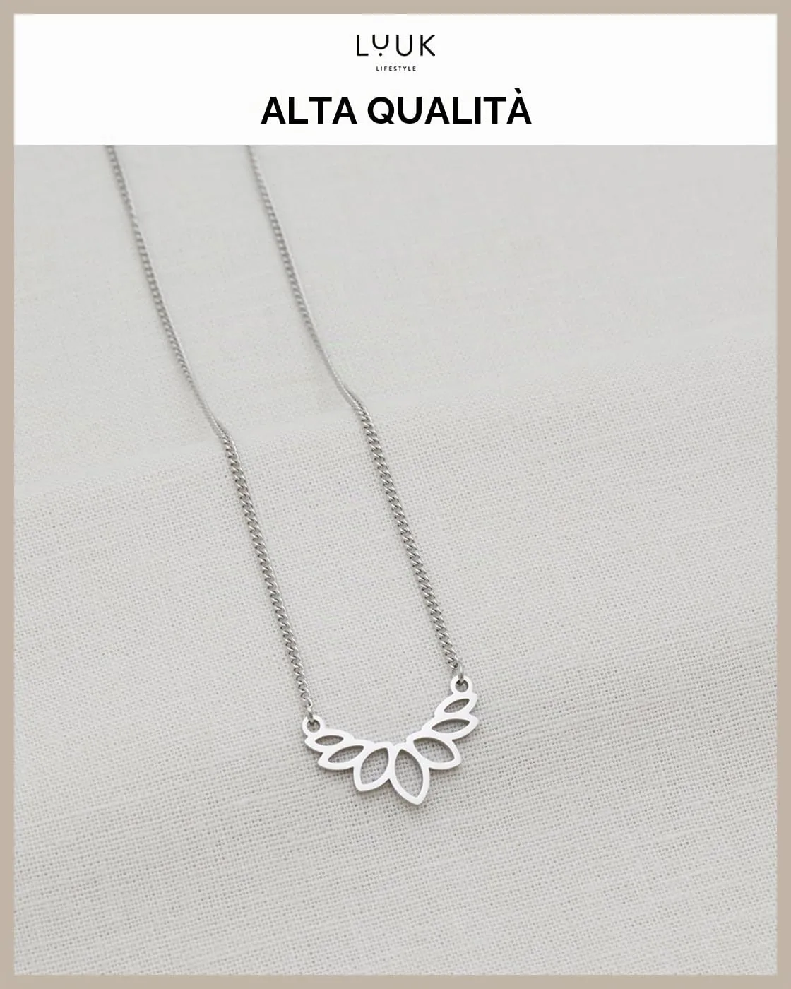 LUUK LIFESTYLE Collana con Ciondolo Fiore di Loto, Argento, 50cm - immagine 4