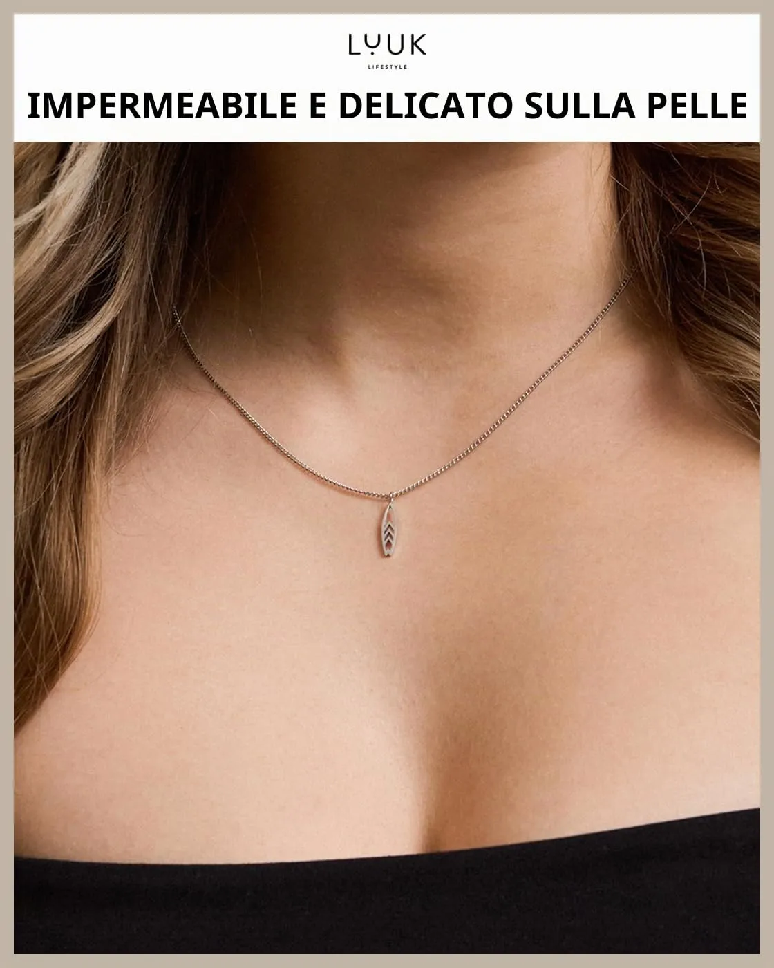LUUK LIFESTYLE Collana con Ciondolo Tavola da Surf, Argento, 50cm - immagine 2