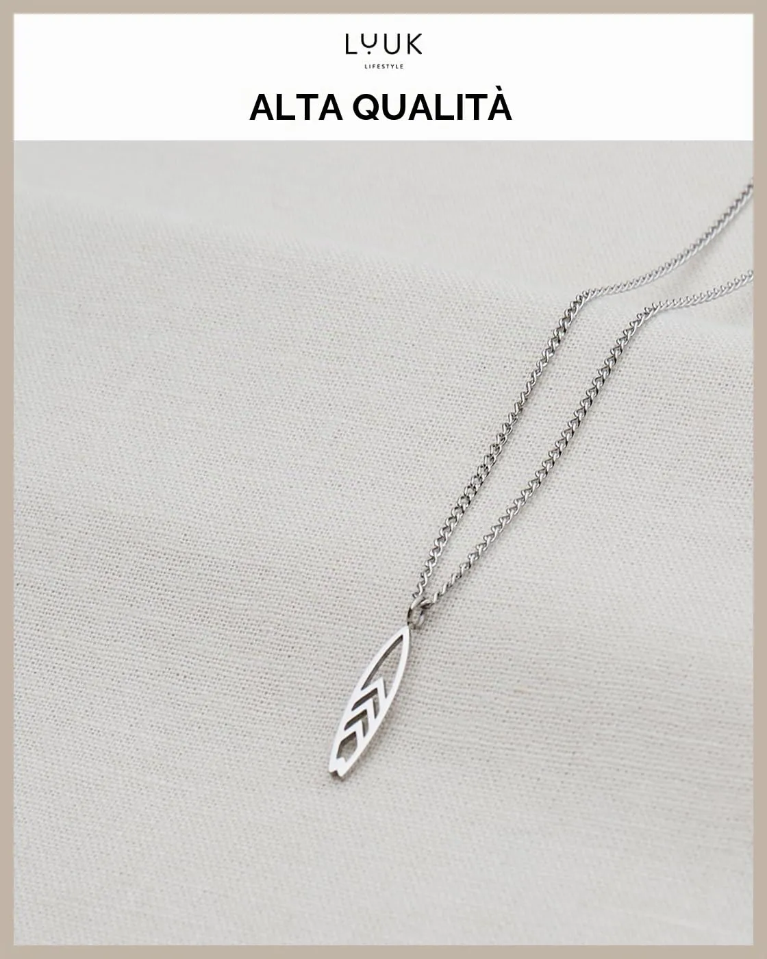 LUUK LIFESTYLE Collana con Ciondolo Tavola da Surf, Argento, 50cm - immagine 4