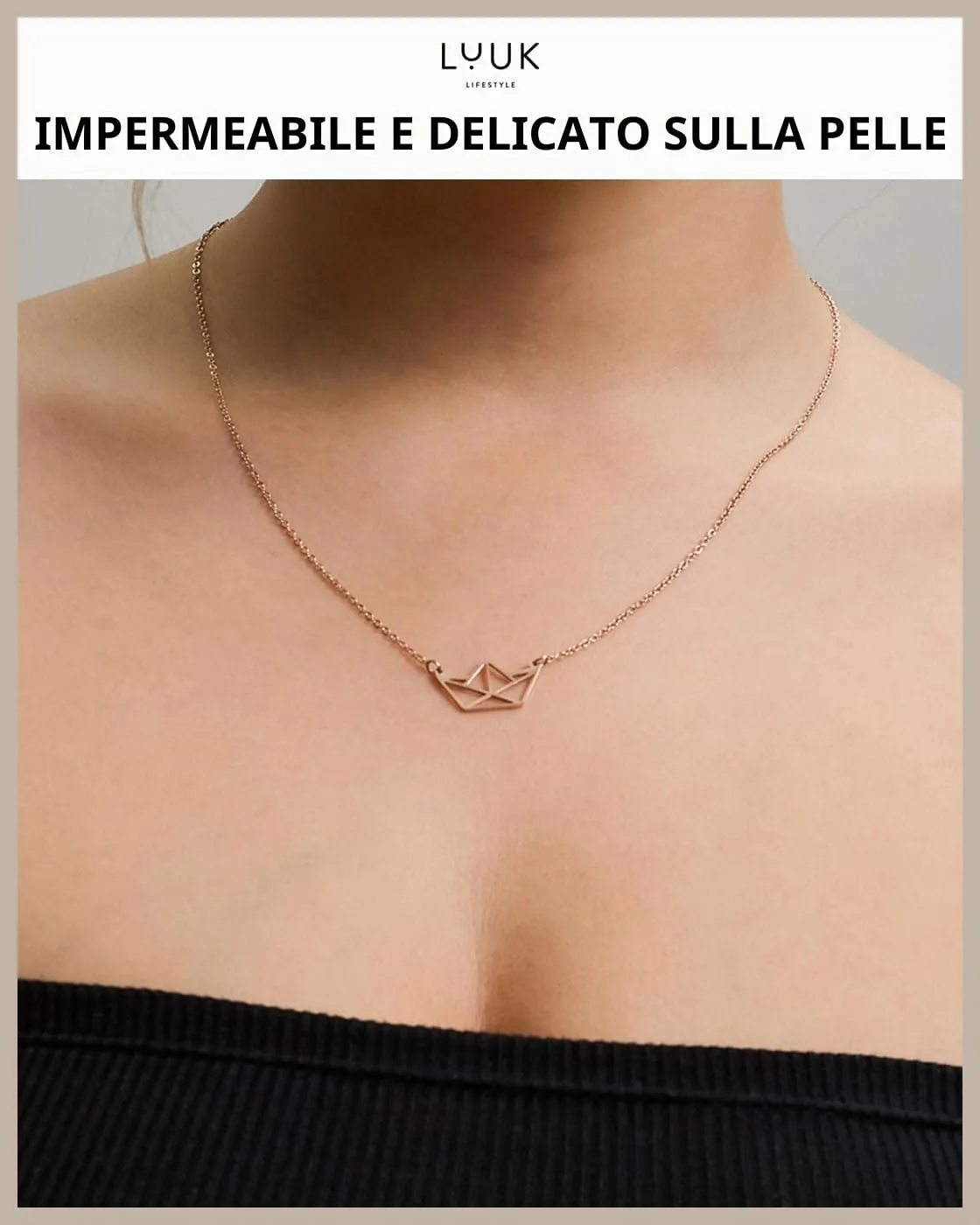 LUUK LIFESTYLE Collana con Ciondolo Nave, Oro Rosa, 50cm - immagine 2