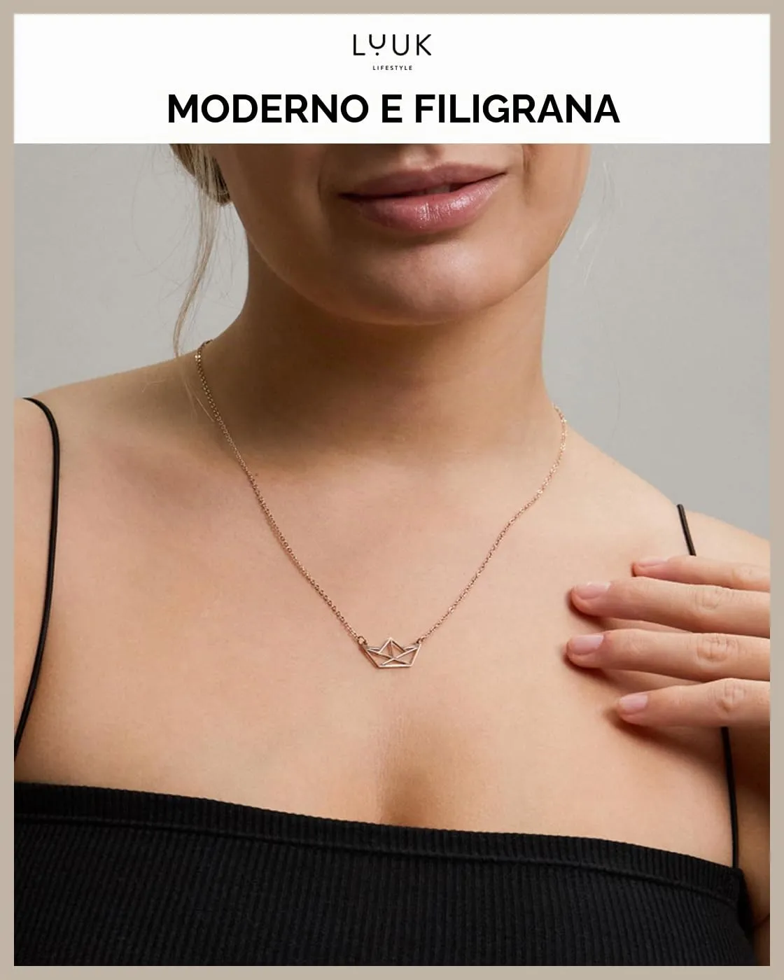 LUUK LIFESTYLE Collana con Ciondolo Nave, Oro Rosa, 50cm - immagine 3