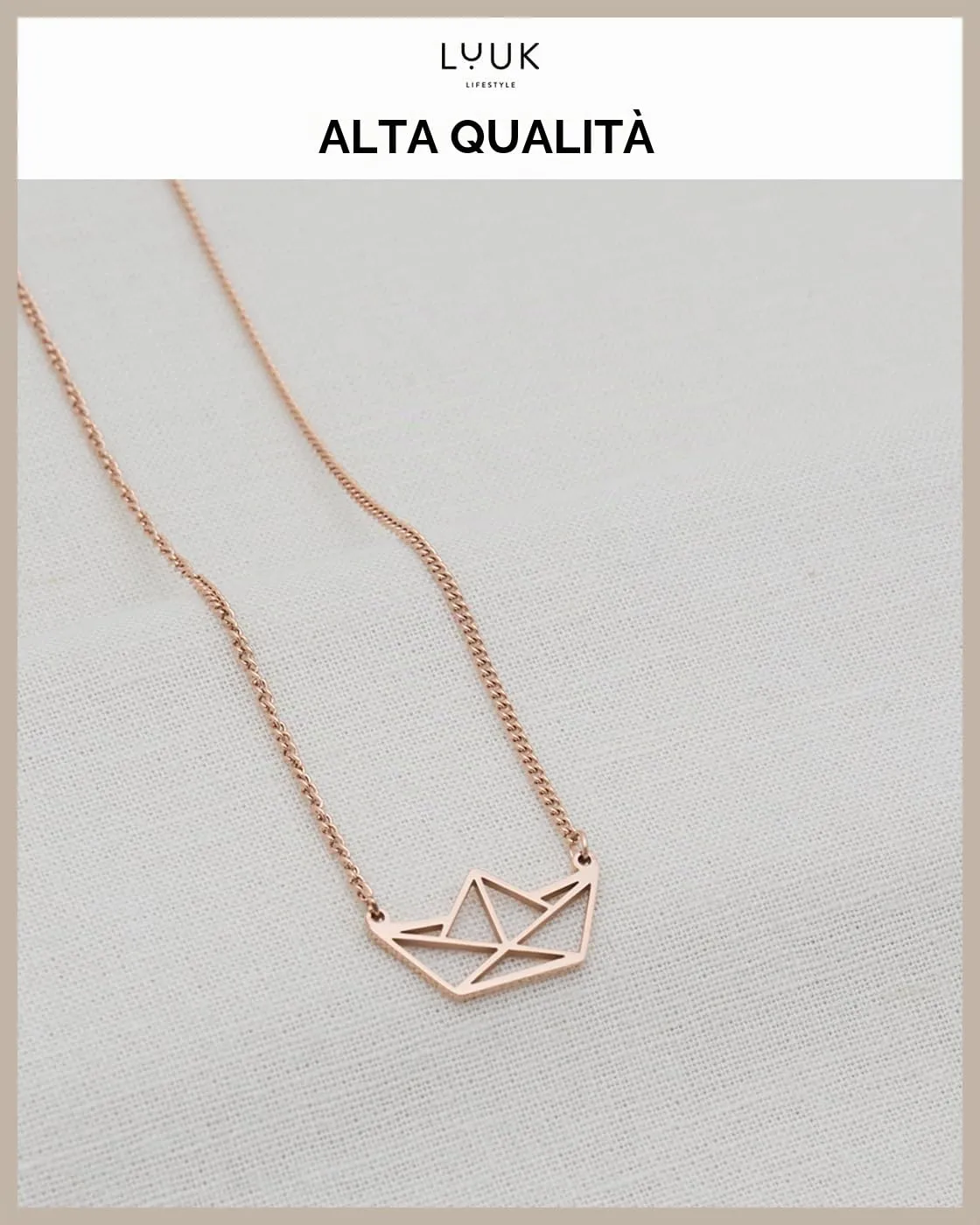 LUUK LIFESTYLE Collana con Ciondolo Nave, Oro Rosa, 50cm - immagine 4