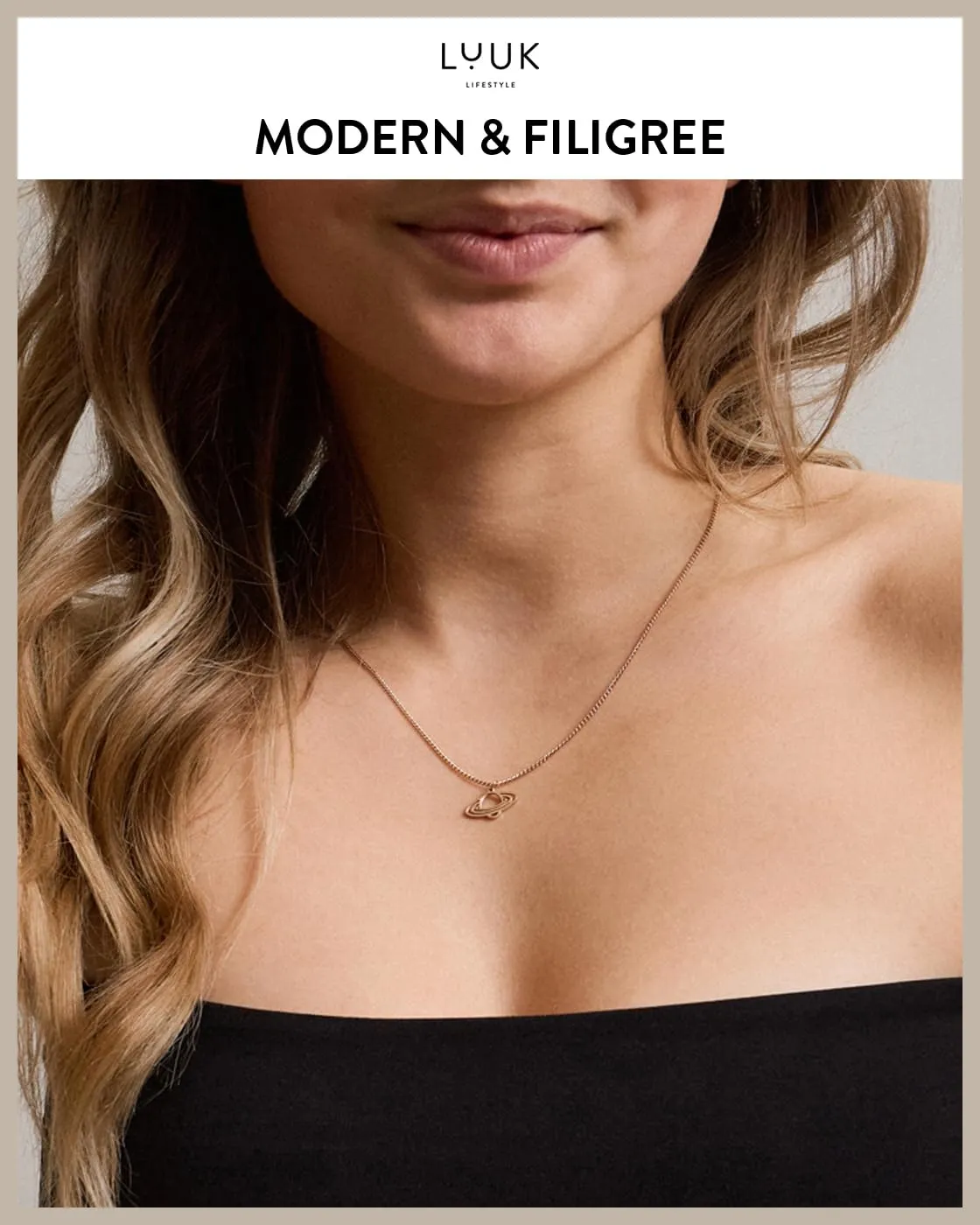 LUUK LIFESTYLE Collana con Ciondolo Saturno, Oro Rosa, 50cm - immagine 3