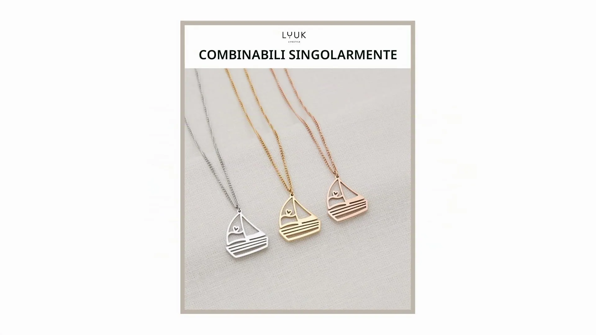 LUUK LIFESTYLE Collana con Ciondolo Barca a Vela, Oro Rosa, 50cm - immagine 5