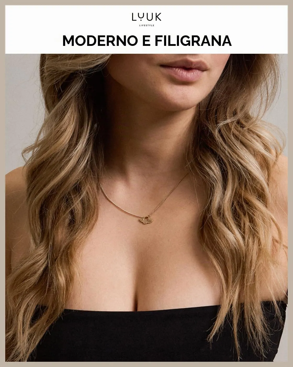 LUUK LIFESTYLE Collana con Ciondolo Saturno, Oro, 50cm - immagine 3