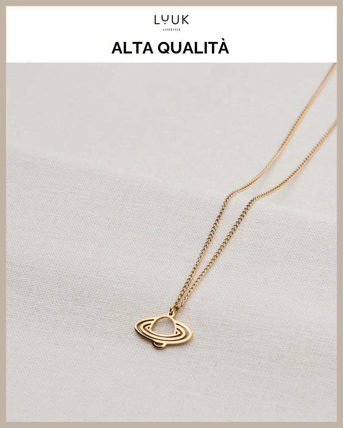 LUUK LIFESTYLE Collana con Ciondolo Saturno, Oro, 50cm - immagine 4