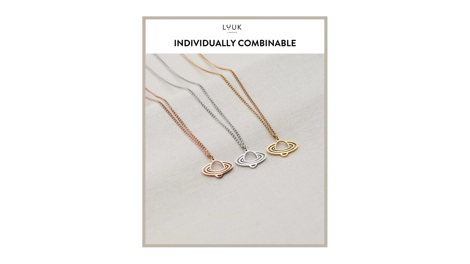 LUUK LIFESTYLE Collana con Ciondolo Saturno, Oro, 50cm - immagine 5