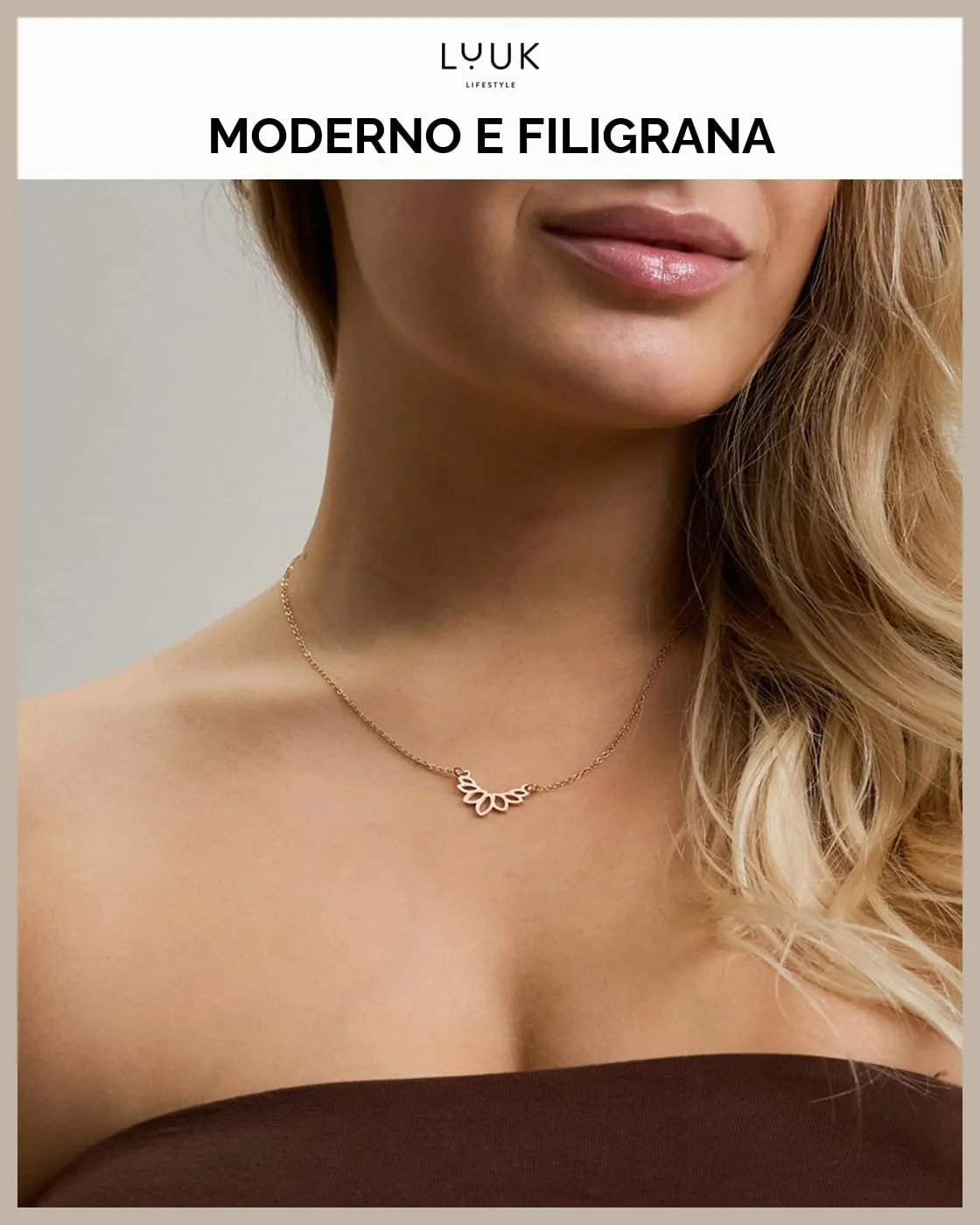 LUUK LIFESTYLE Collana con Ciondolo Fiore di Loto, Oro Rosa, 50cm - immagine 3