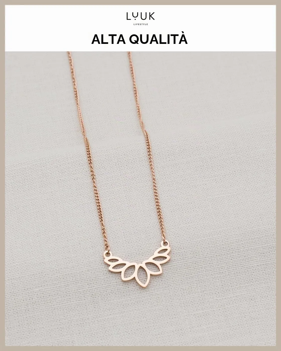 LUUK LIFESTYLE Collana con Ciondolo Fiore di Loto, Oro Rosa, 50cm - immagine 4