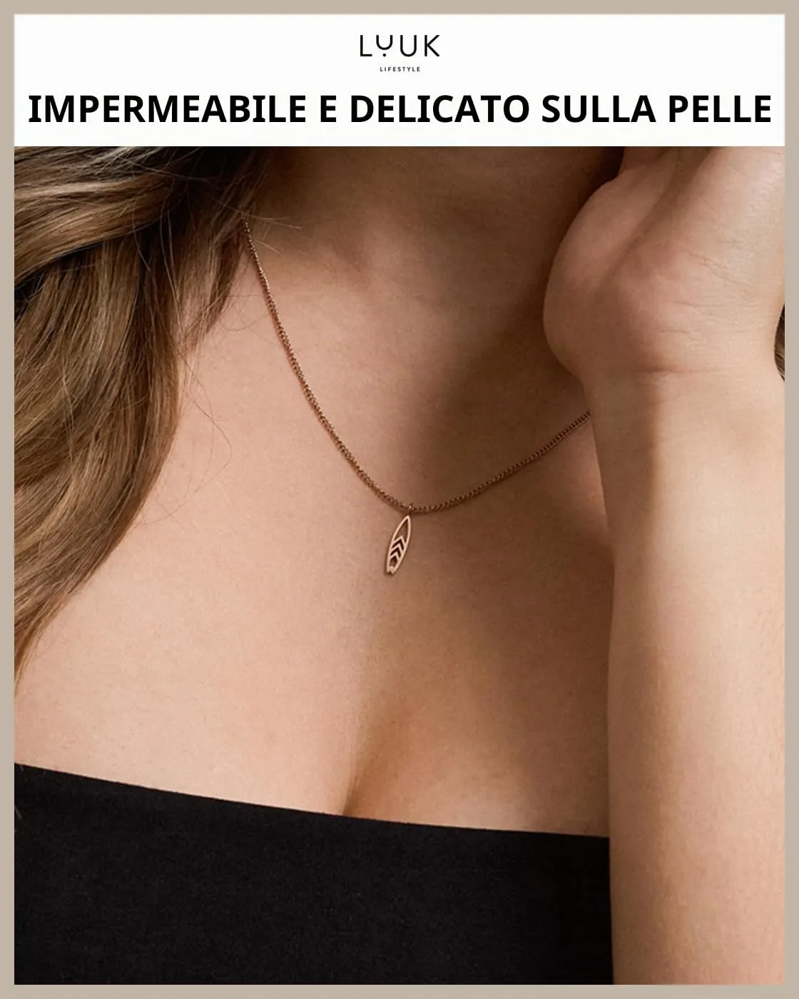 LUUK LIFESTYLE Collana con Ciondolo Tavola da Surf, Oro Rosa, 50cm - immagine 2