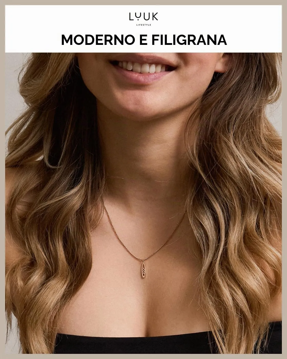 LUUK LIFESTYLE Collana con Ciondolo Tavola da Surf, Oro Rosa, 50cm - immagine 3