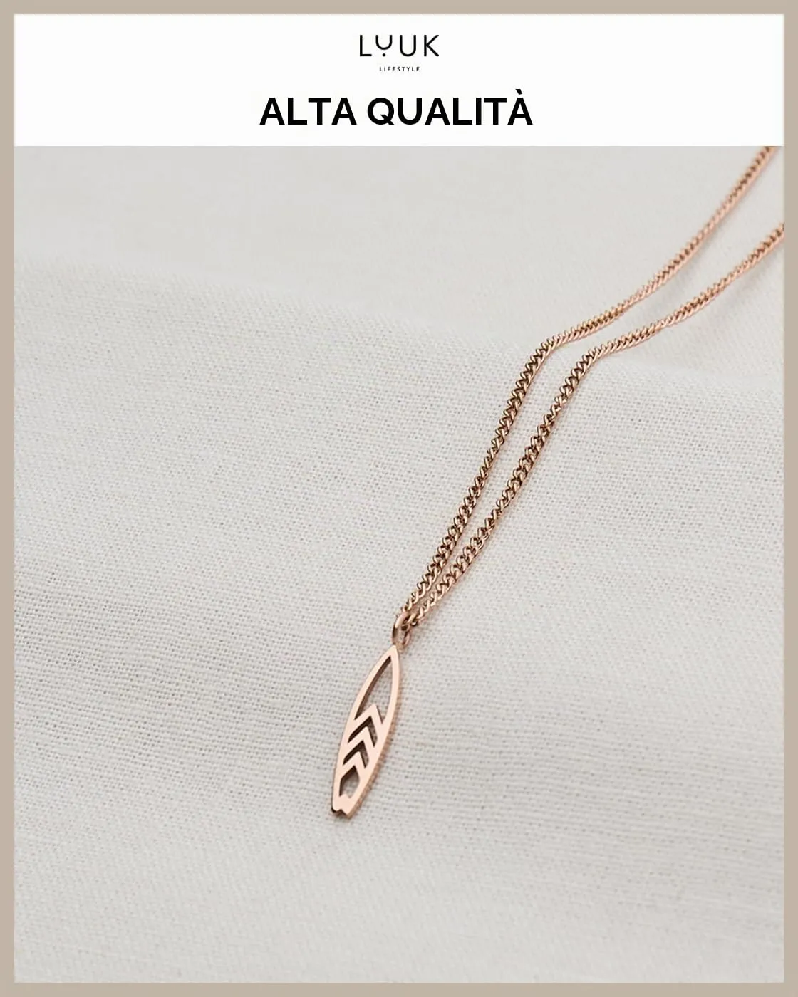 LUUK LIFESTYLE Collana con Ciondolo Tavola da Surf, Oro Rosa, 50cm - immagine 4