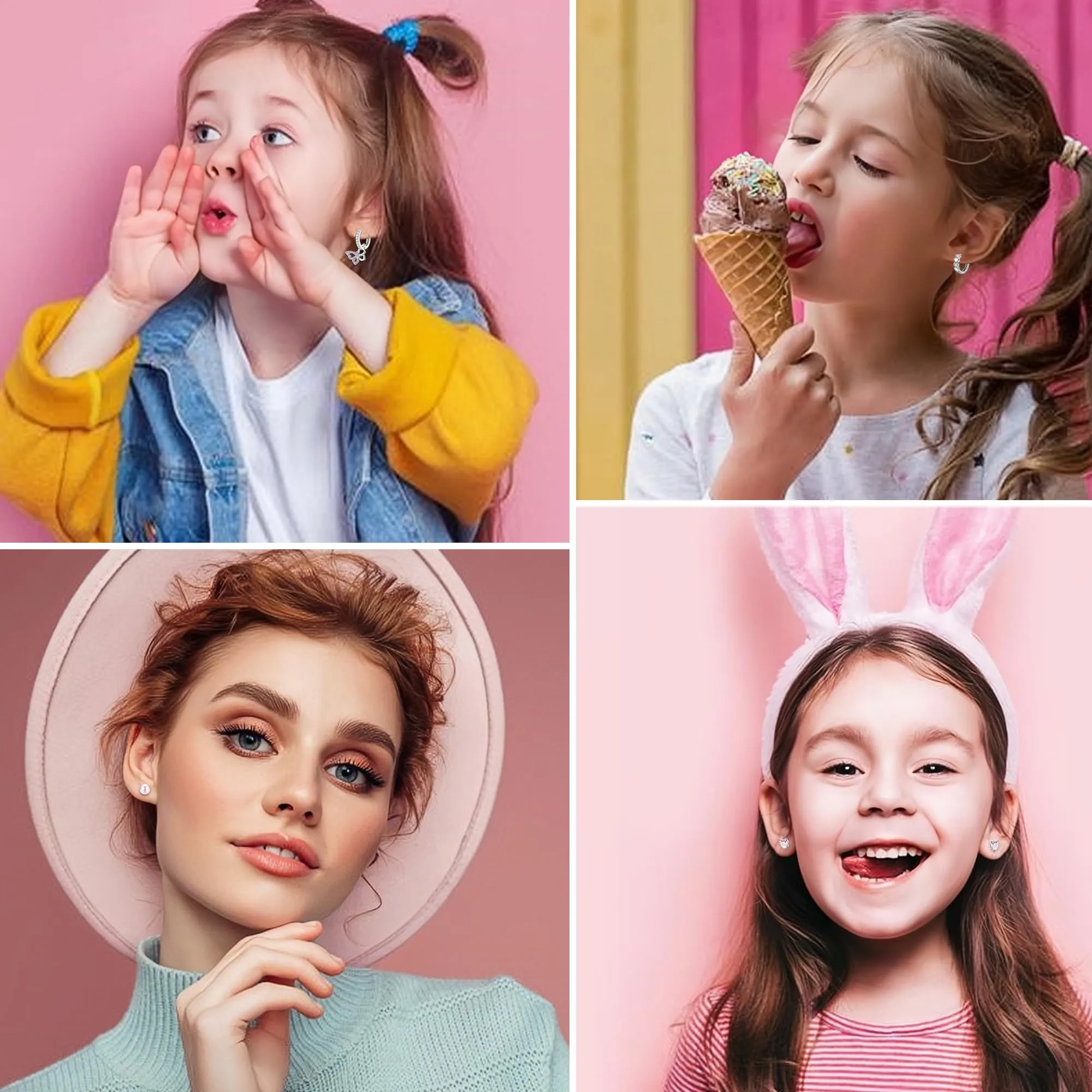 LOFITOR 10 Paia Orecchini a Vite Ipoallergenici, Acciaio Chirurgico, Piccoli Huggie, Pendenti CZ Stella Farfalla, Set Stud a Vite per Orecchie Sensibili Donne Ragazze Rosa - immagine 5