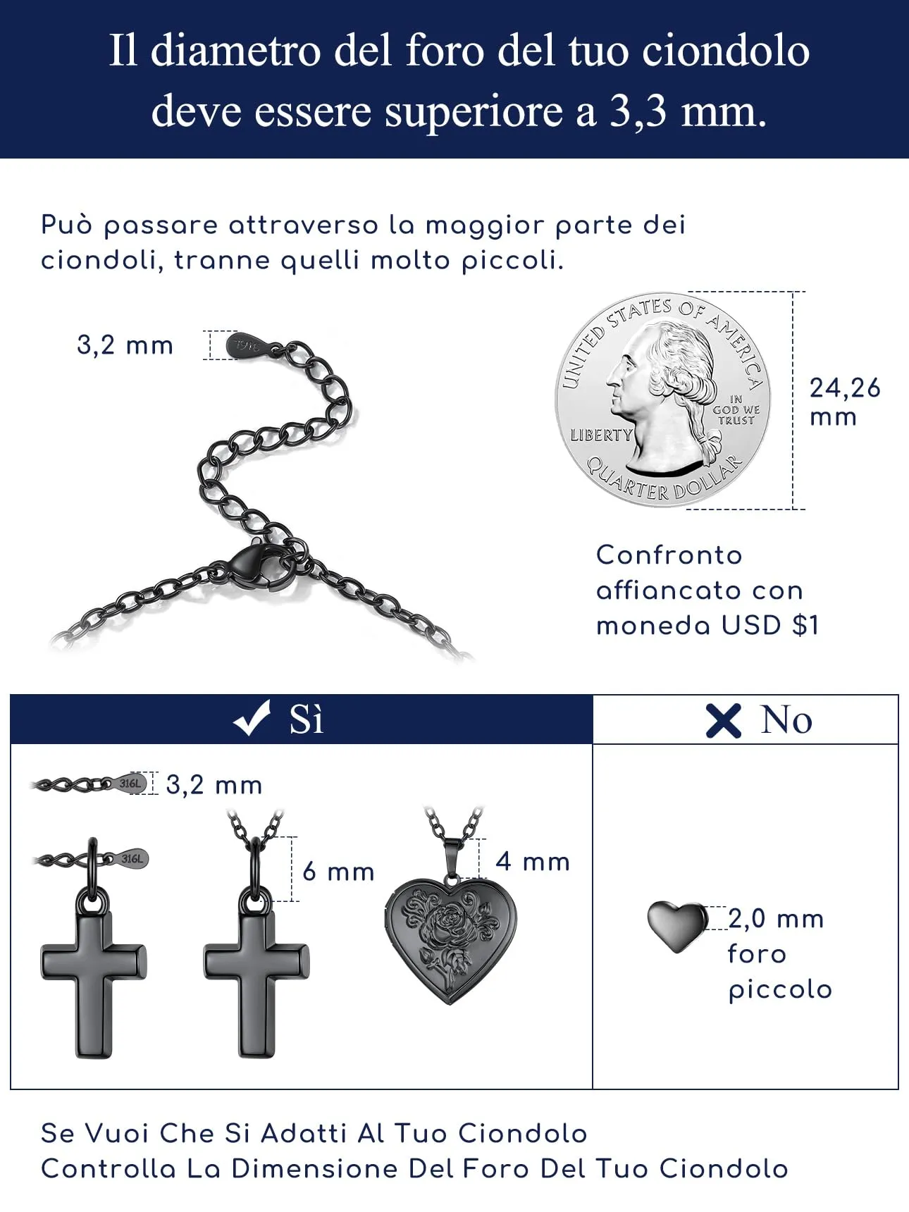 Suplight Collana Donna Nero a Catenina Rolò Sottile 2,5mm Catenina Nero Donna Lunghezza 61cm Collana da Donne Sottile per Ricambio Ciondolo Catena Scintillante Regalo per Compleanno - immagine 6