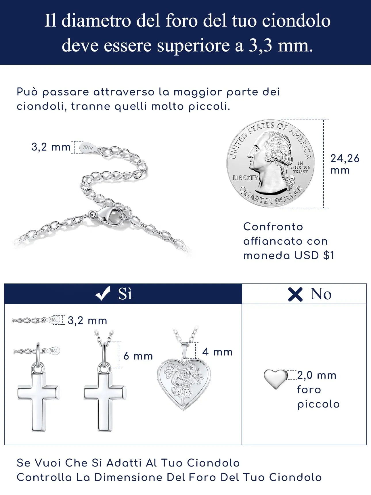 Suplight Collana Donna Rolò in Acciaio Inossidabile Sottile 2,5mm Colore Argento Catenina Acciaio Donna Lunghezza 41cm Collana per Ciondolo Regalo per Natale Compleanno - immagine 6
