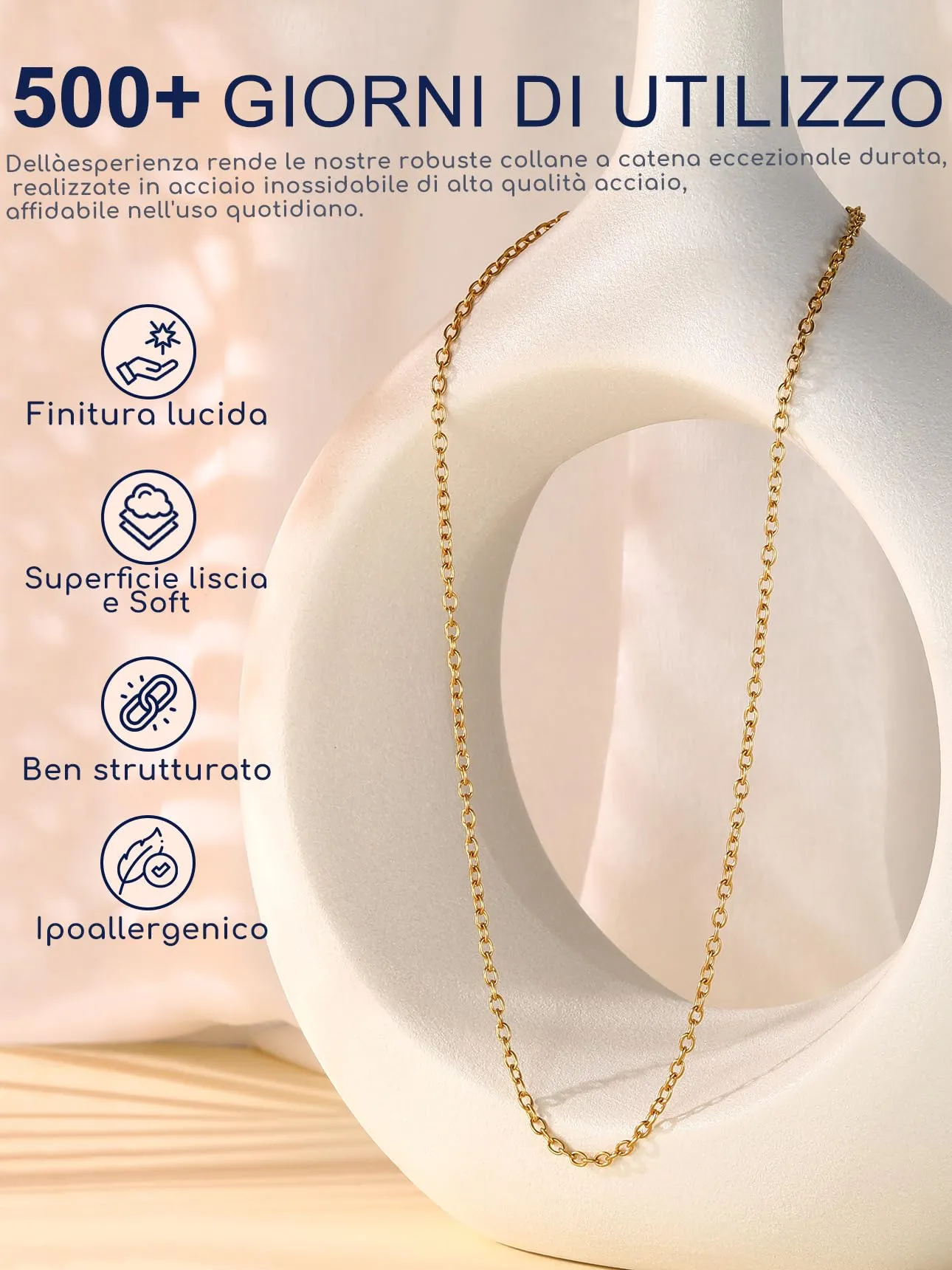Suplight Collana Donna Oro Rolò a Catenina Sottile 2,5mm in Acciaio Inossidabile Catenina Oro Donna Lunghezza 51cm Catena per Ciondolo Impermeabile Confezione Regalo - immagine 7