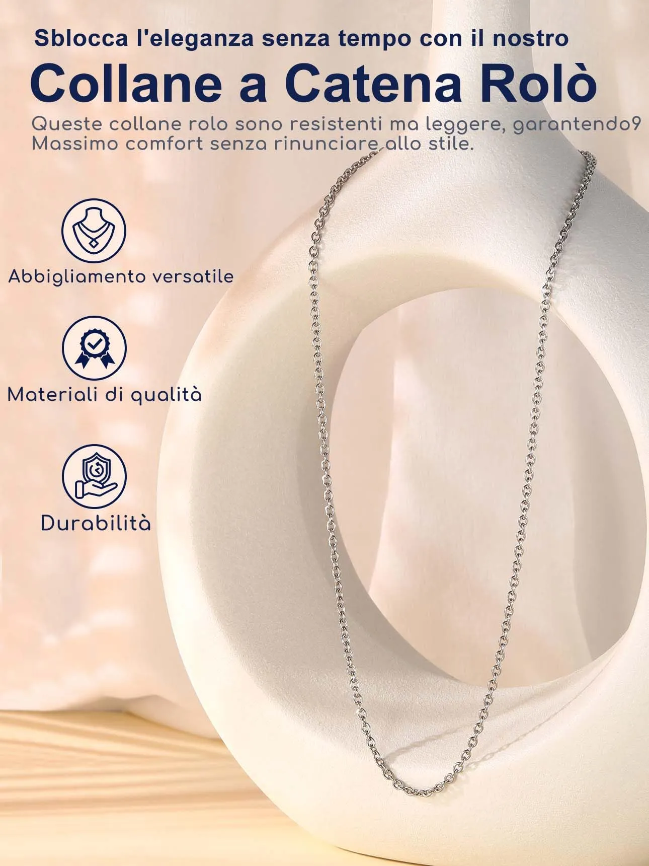 Suplight Collana Donna a Catenina Rolò Sottile 2,5mm Collana Acciaio Donna Lunghezza 61cm Collana Acciaio Inossidabile per Ciondolo Regalo per Anniversario Compleanno - immagine 7