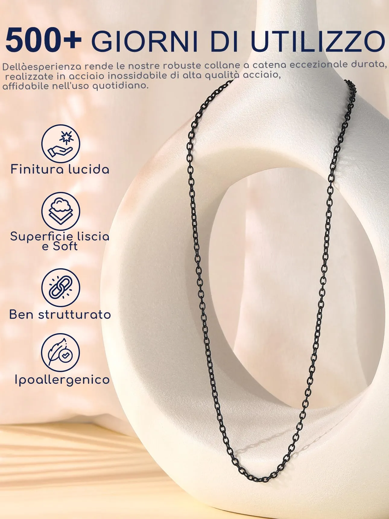 Suplight Collana Donna Nero a Catenina Rolò Sottile 2,5mm Catenina Nero Donna Lunghezza 56cm Collana da Donne Sottile per Ricambio Ciondolo Catena Scintillante Regalo per Compleanno - immagine 7