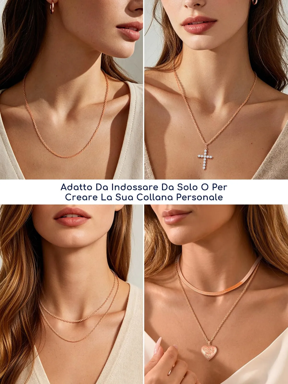 Suplight Collana Donna Oro Rosa Rolò a Catenina Sottile 2,5mm in Acciaio Inossidabile Catenina Oro Rosa Donna Lunghezza 66cm Catena per Ciondolo Impermeabile Confezione Regalo - immagine 3