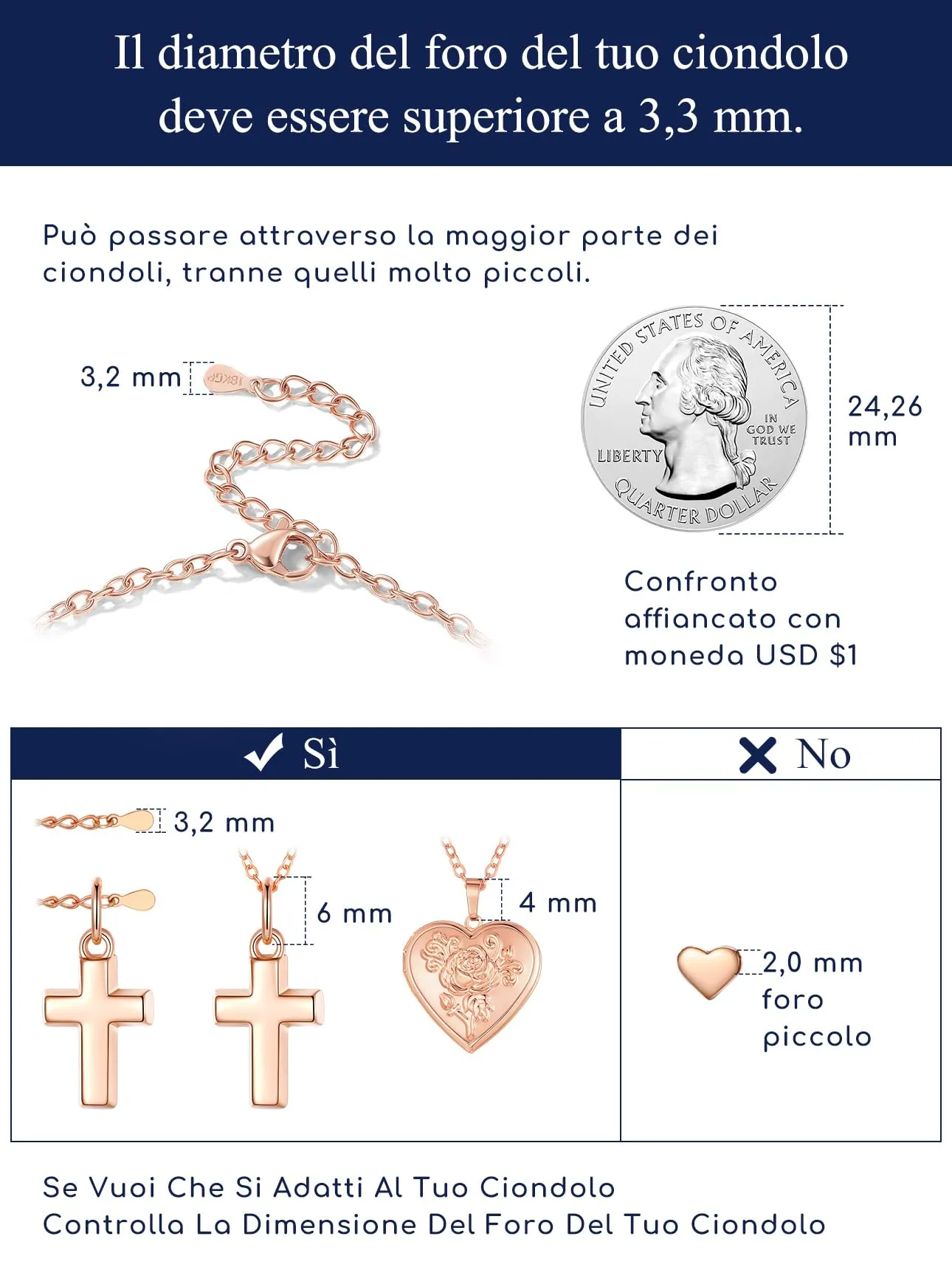 Suplight Collana Donna Oro Rosa Rolò a Catenina Sottile 2,5mm in Acciaio Inossidabile Catenina Oro Rosa Donna Lunghezza 66cm Catena per Ciondolo Impermeabile Confezione Regalo - immagine 6
