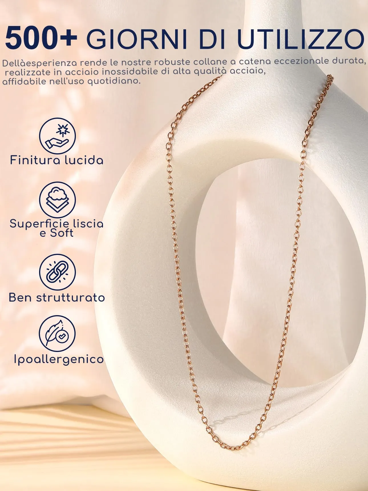 Suplight Collana Donna Oro Rosa Rolò a Catenina Sottile 2,5mm in Acciaio Inossidabile Catenina Oro Rosa Donna Lunghezza 66cm Catena per Ciondolo Impermeabile Confezione Regalo - immagine 7