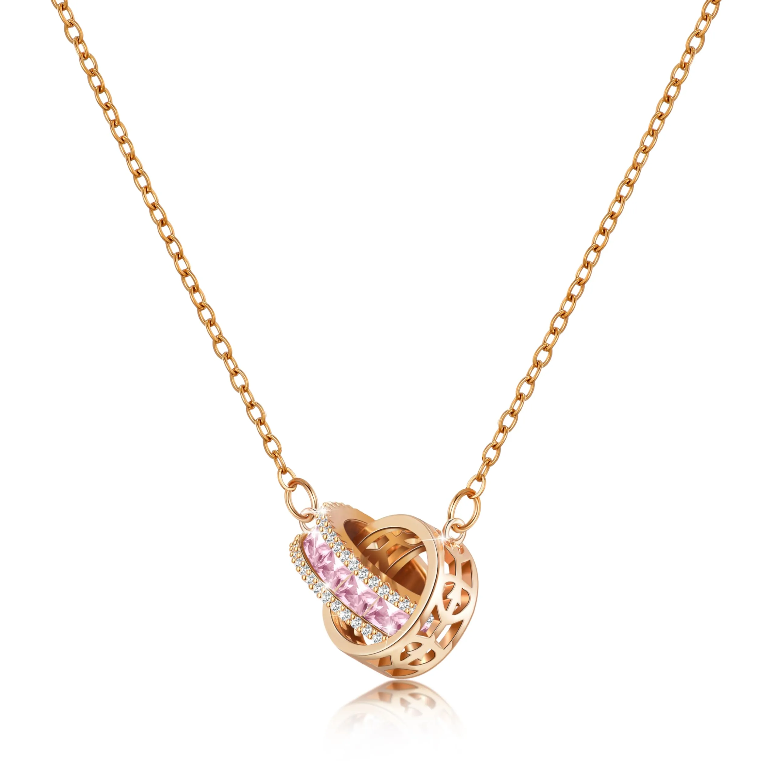 Linawe Collane con ciondolo a catena in acciaio inossidabile da donna in oro rosa, collana con ciondolo a catena in cristallo portafortuna, catena di gioielli alla moda in rame - immagine 1