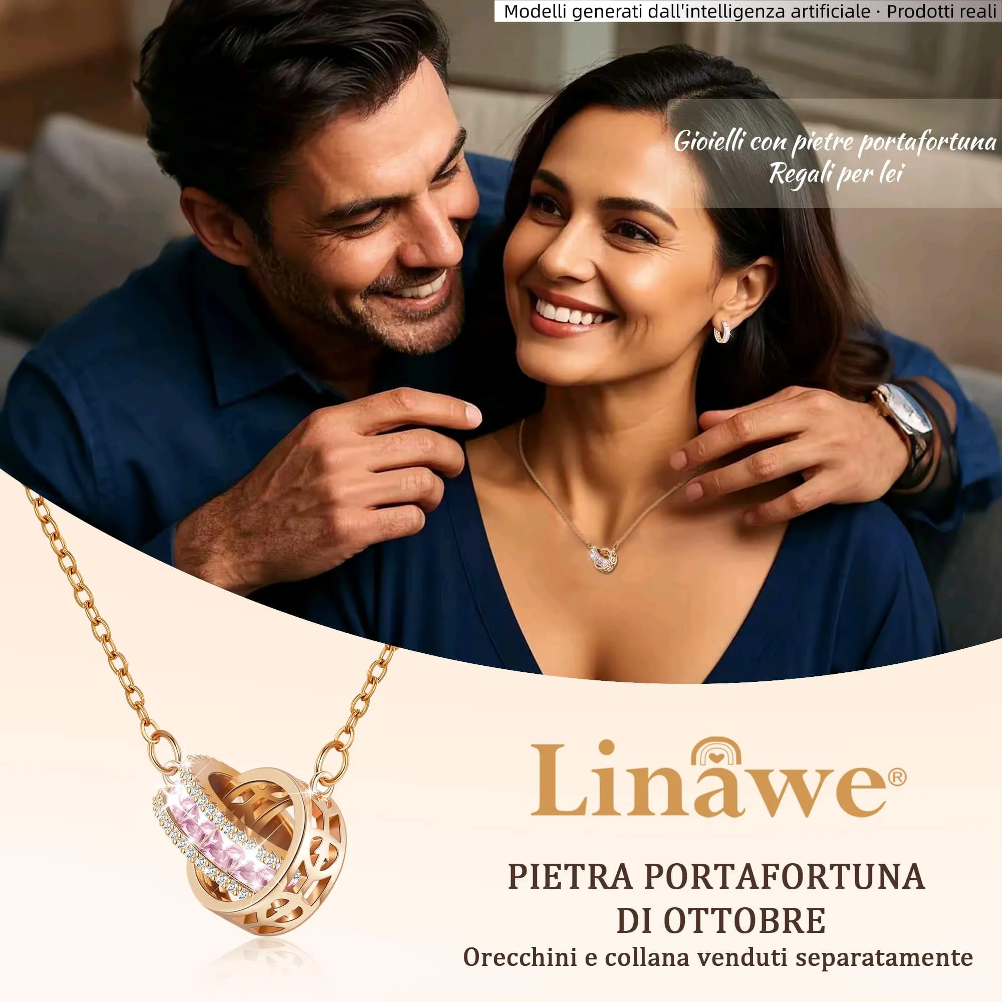 Linawe Collane con ciondolo a catena in acciaio inossidabile da donna in oro rosa, collana con ciondolo a catena in cristallo portafortuna, catena di gioielli alla moda in rame - immagine 5