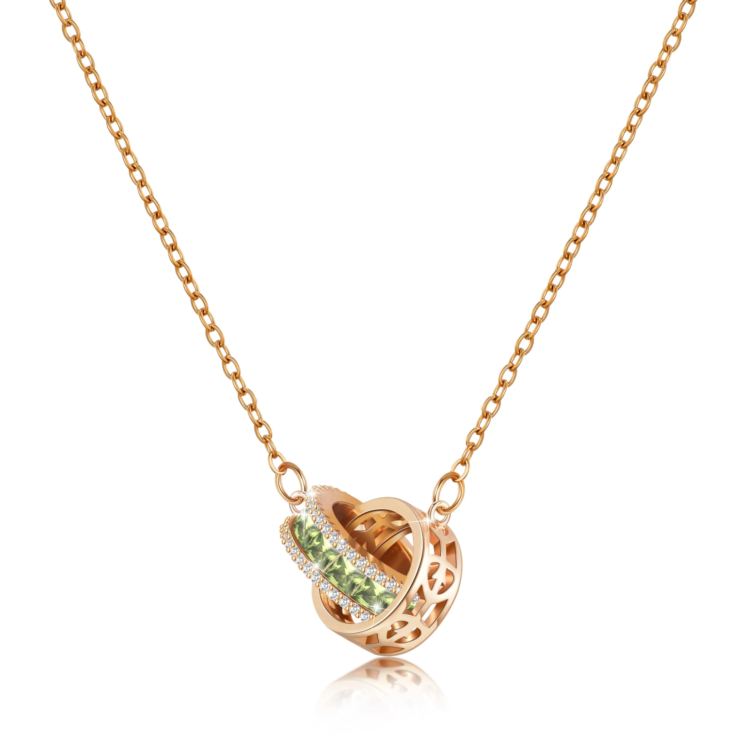 Linawe Collana con ciondolo in peridoto verde da donna in oro rosa, gioielli collane in rame a catena in acciaio inossidabile, set di collana con ciondolo in cristallo con pietra portafortuna - immagine 1