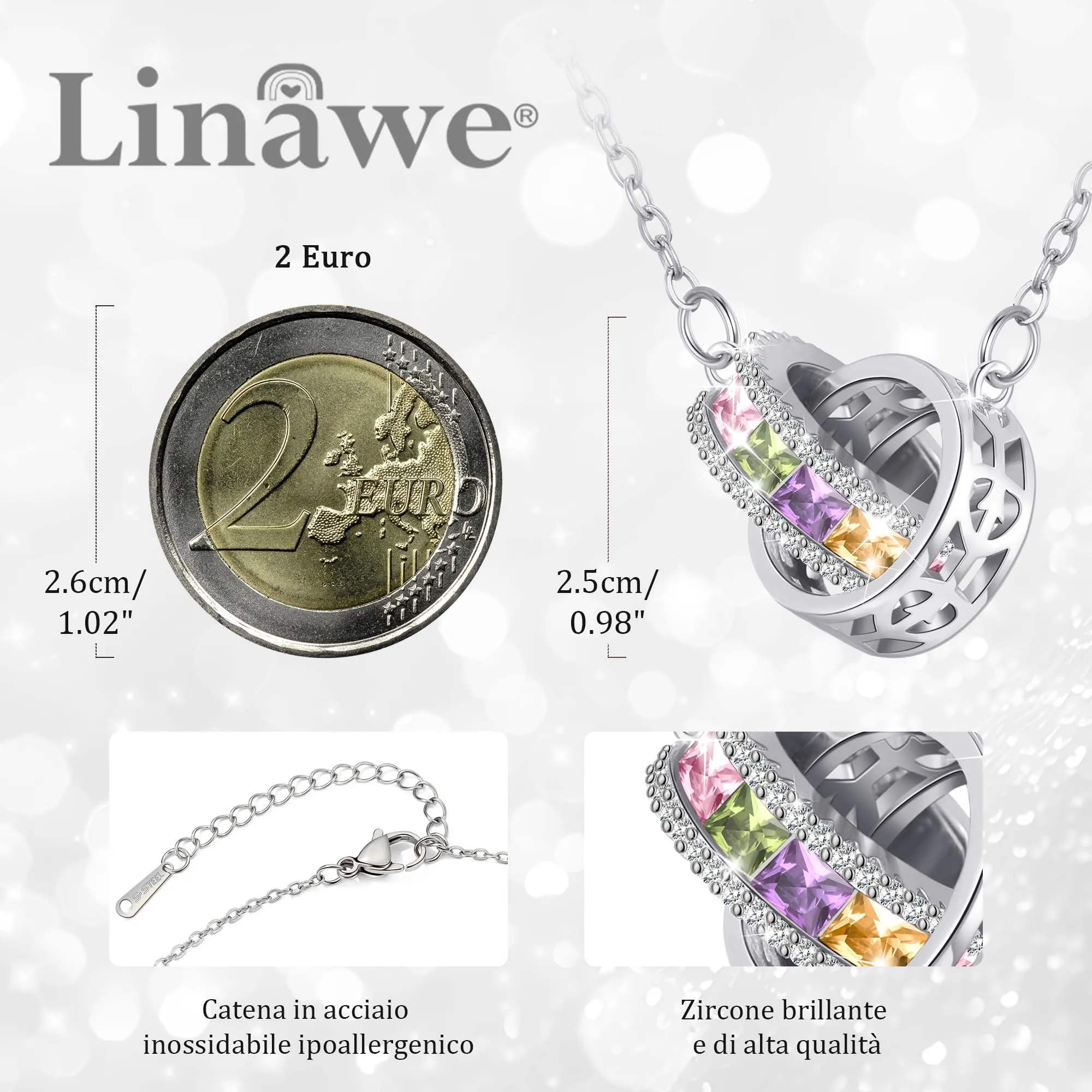 Linawe Ciondoli a catena in argento, gioielli in argento, set di catenine in acciaio inossidabile, collana di gioielli alla moda con pietra portafortuna in cristallo, regalo per donna - immagine 2