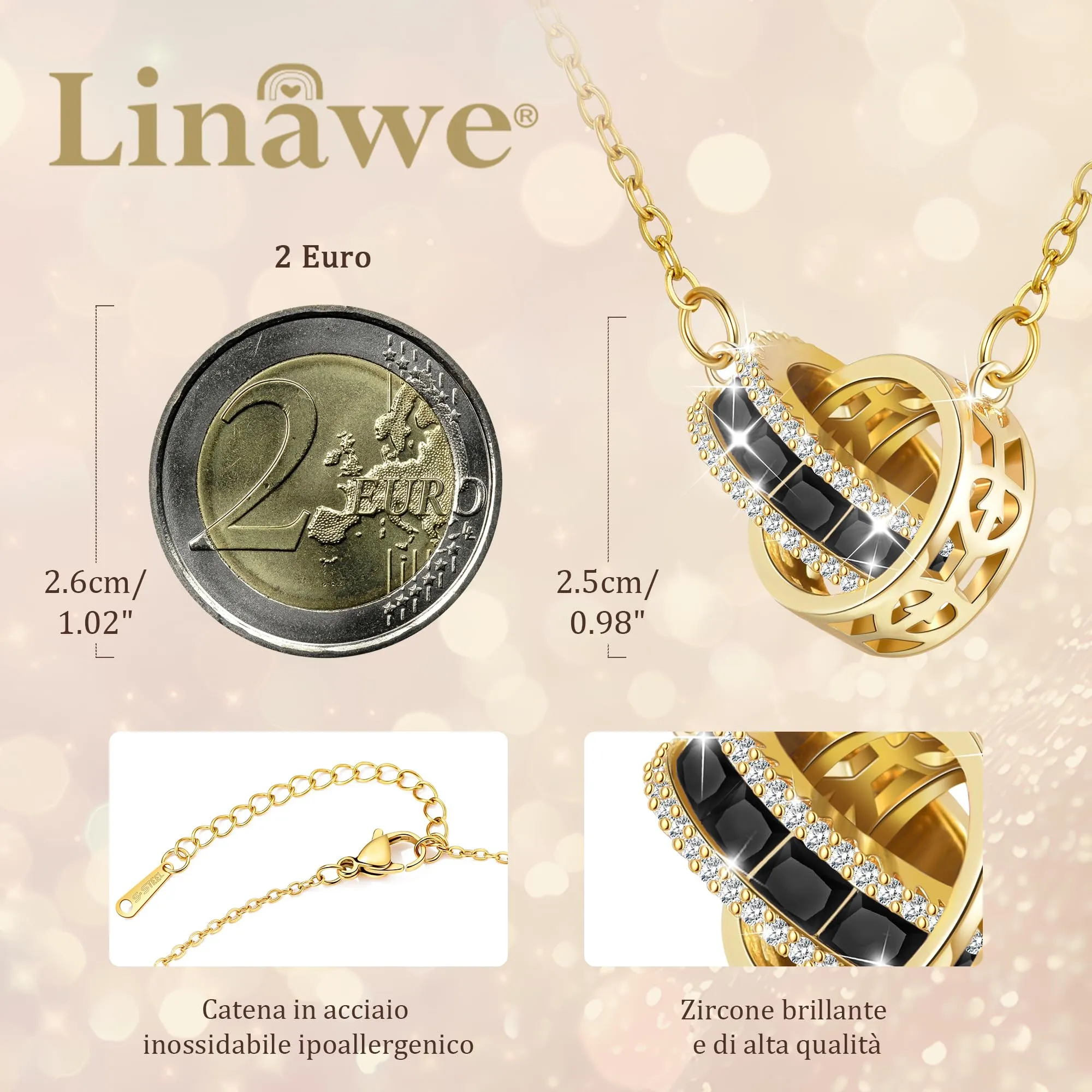 Linawe Ciondolo in tormalina nera da donna in oro, collana con gemme per donna, catena in acciaio inossidabile, gioielli ciondolo a catena in cristallo con pietra portafortuna - immagine 2