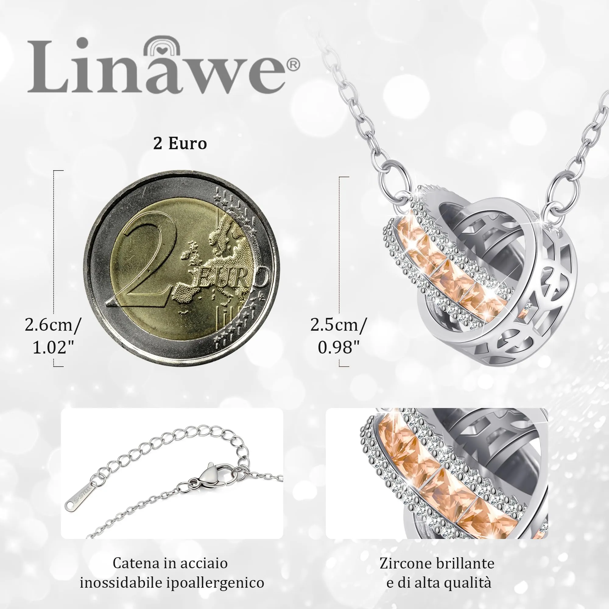 Linawe Collana da donna in acciaio inossidabile giallo citrino, collane con ciondolo con pietre preziose, collana con ciondolo a catena in argento, pietra portafortuna in cristallo - immagine 2
