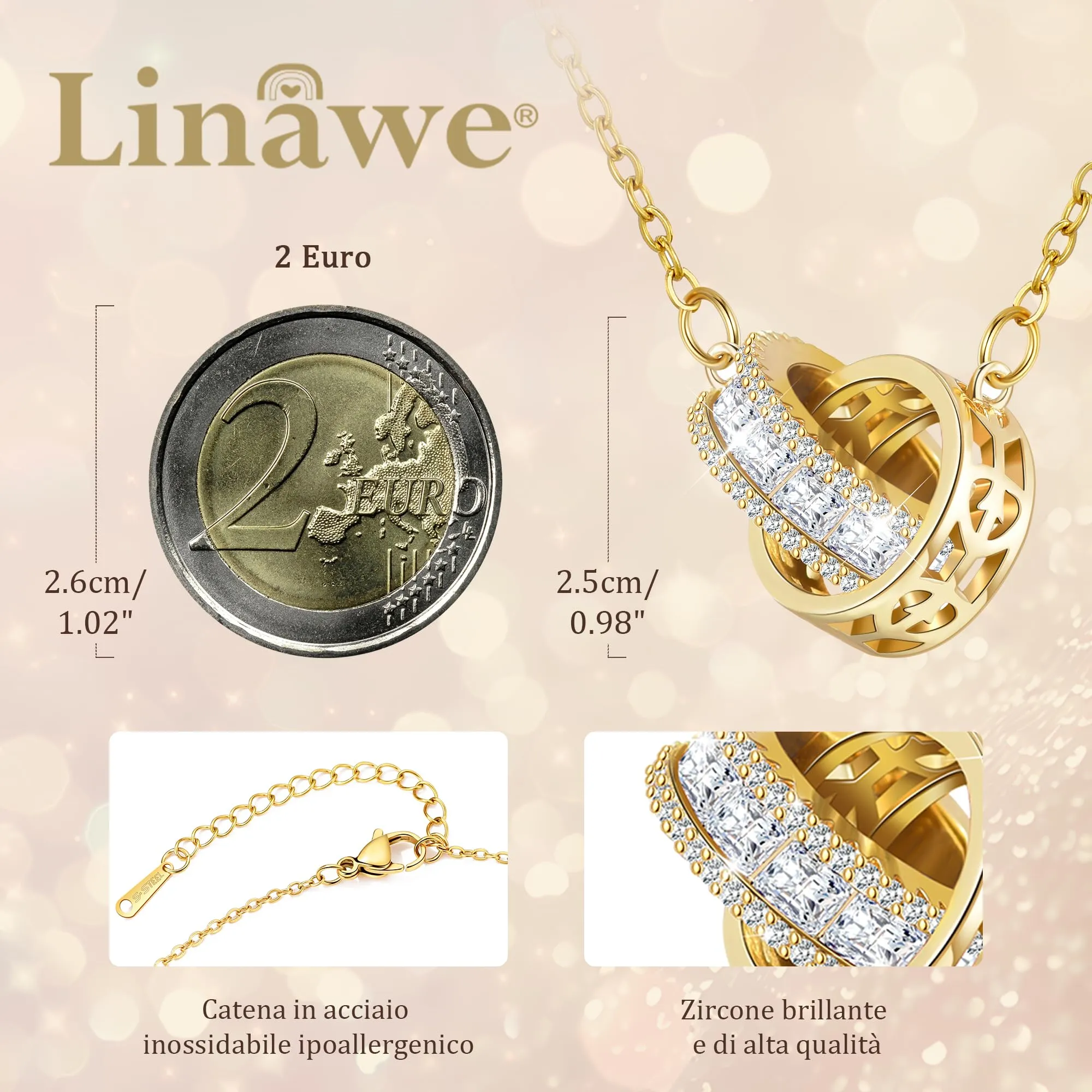 Linawe Gioielli da donna, collane in oro per donna, set di catenine in acciaio inossidabile, gioielli in rame, collana con pietra portafortuna, collana con ciondolo, gemme, pendenti in cristallo - immagine 2