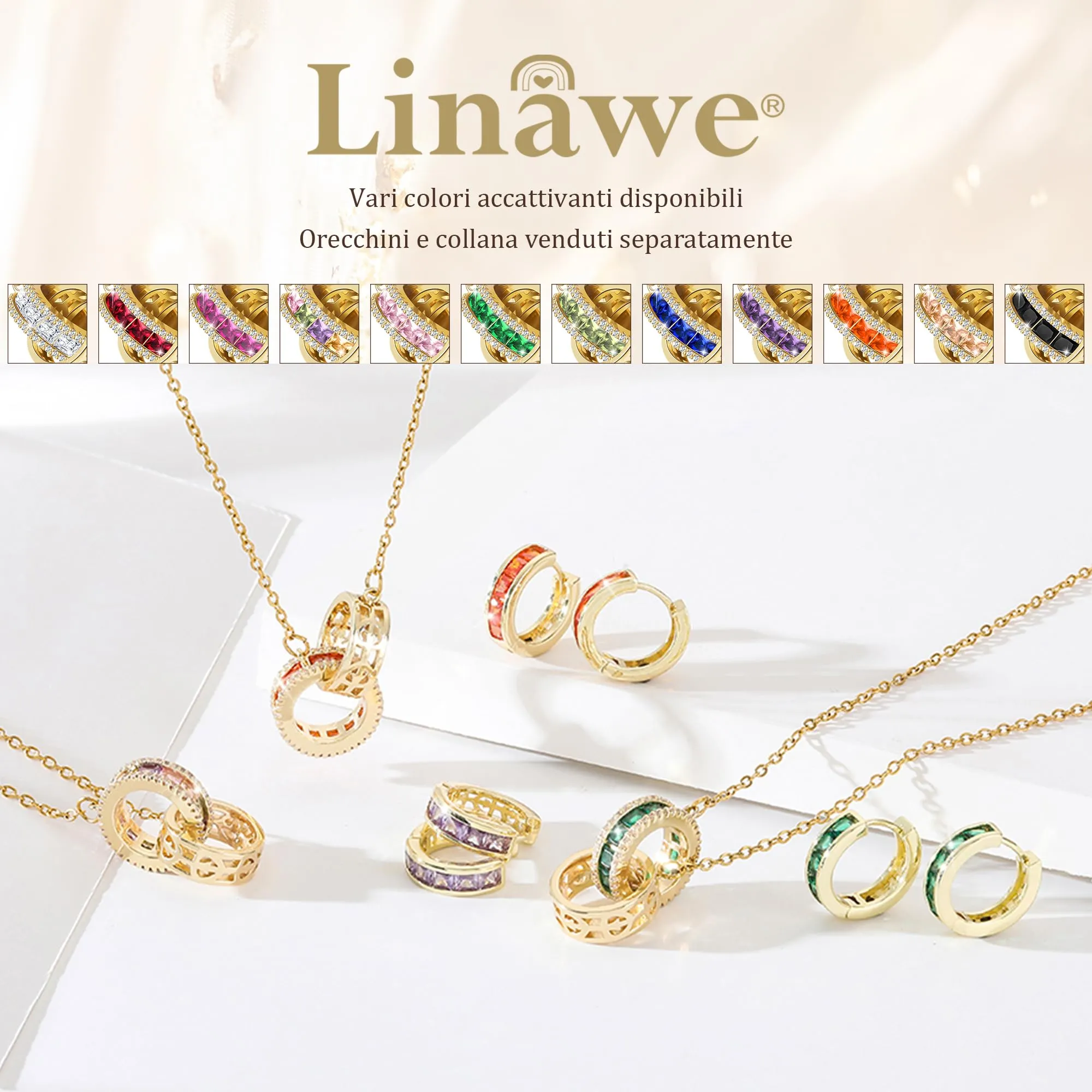 Linawe Gioielli da donna, collane in oro per donna, set di catenine in acciaio inossidabile, gioielli in rame, collana con pietra portafortuna, collana con ciondolo, gemme, pendenti in cristallo - immagine 6